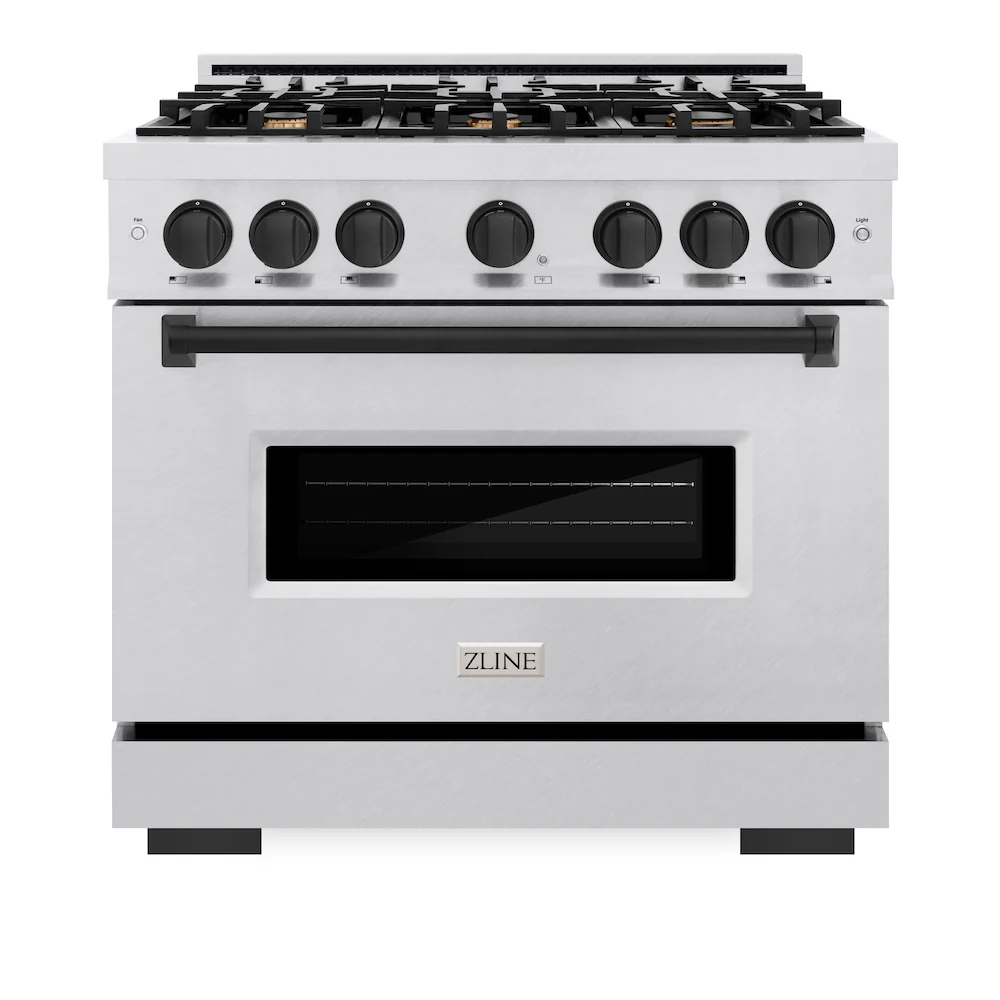 ZLINE Autograph Edition 36 in. 5.2 cu. ft. Classic Dual Fuel Range with 6 Burner Gas Cooktop and Electric Convection Oven in Satin Stainless Steel with Matte Black Accents, Open Box-Great Condition - Image 3
