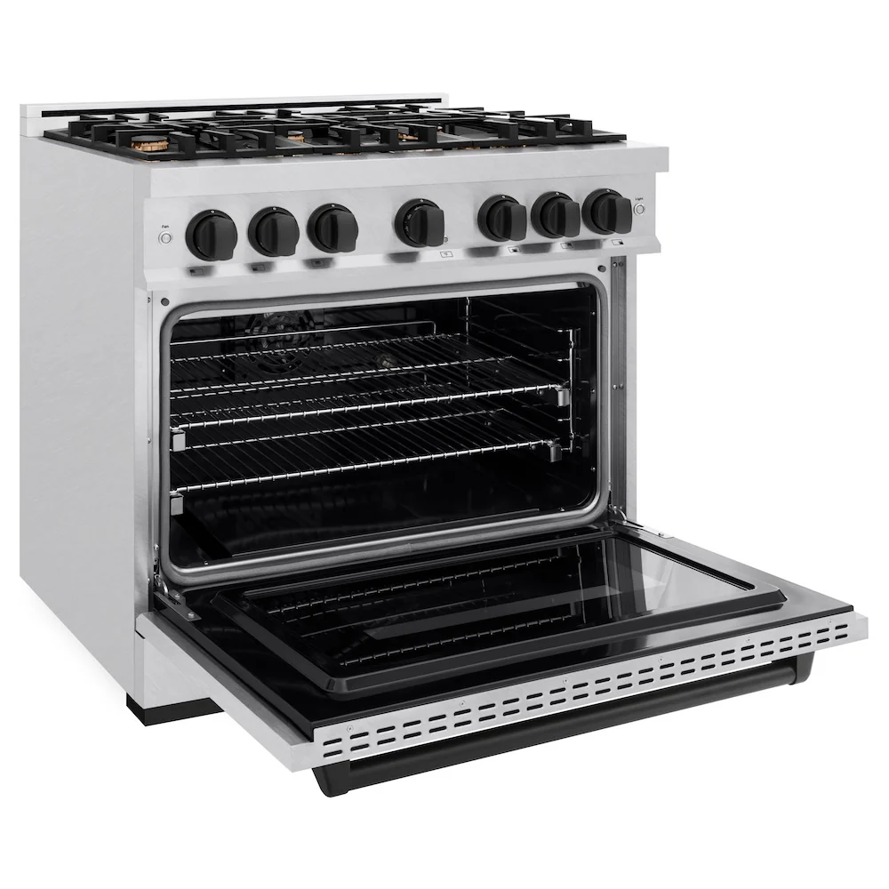 ZLINE Autograph Edition 36 in. 5.2 cu. ft. Classic Dual Fuel Range with 6 Burner Gas Cooktop and Electric Convection Oven in Satin Stainless Steel with Matte Black Accents, Open Box-Great Condition - Image 7
