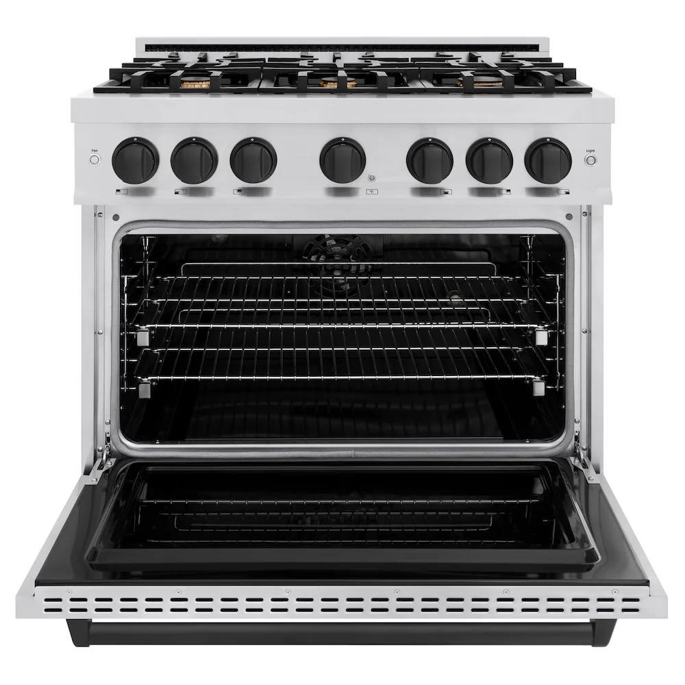 ZLINE Autograph Edition 36 in. 5.2 cu. ft. Classic Dual Fuel Range with 6 Burner Gas Cooktop and Electric Convection Oven in Stainless Steel with Matte Black Accents, Open Box-Great Condition - Image 5