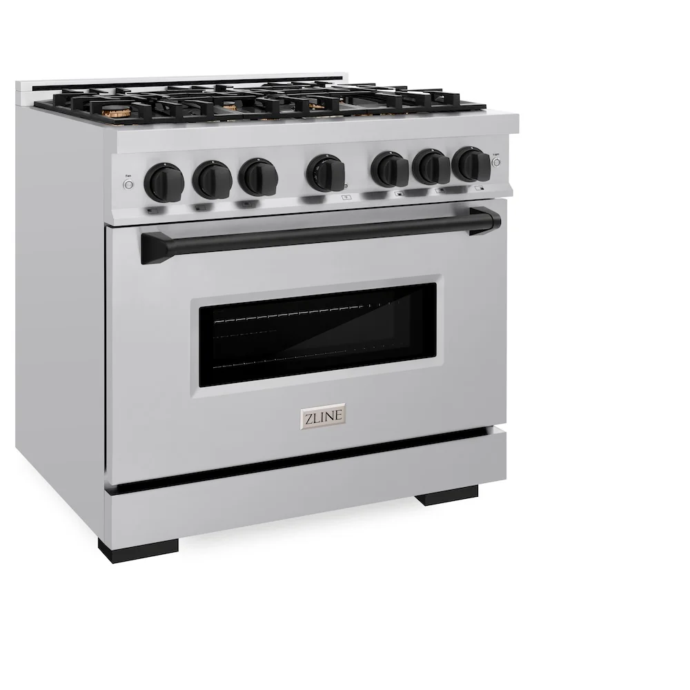 ZLINE Autograph Edition 36 in. 5.2 cu. ft. Classic Dual Fuel Range with 6 Burner Gas Cooktop and Electric Convection Oven in Stainless Steel with Matte Black Accents, Open Box-Great Condition - Image 6