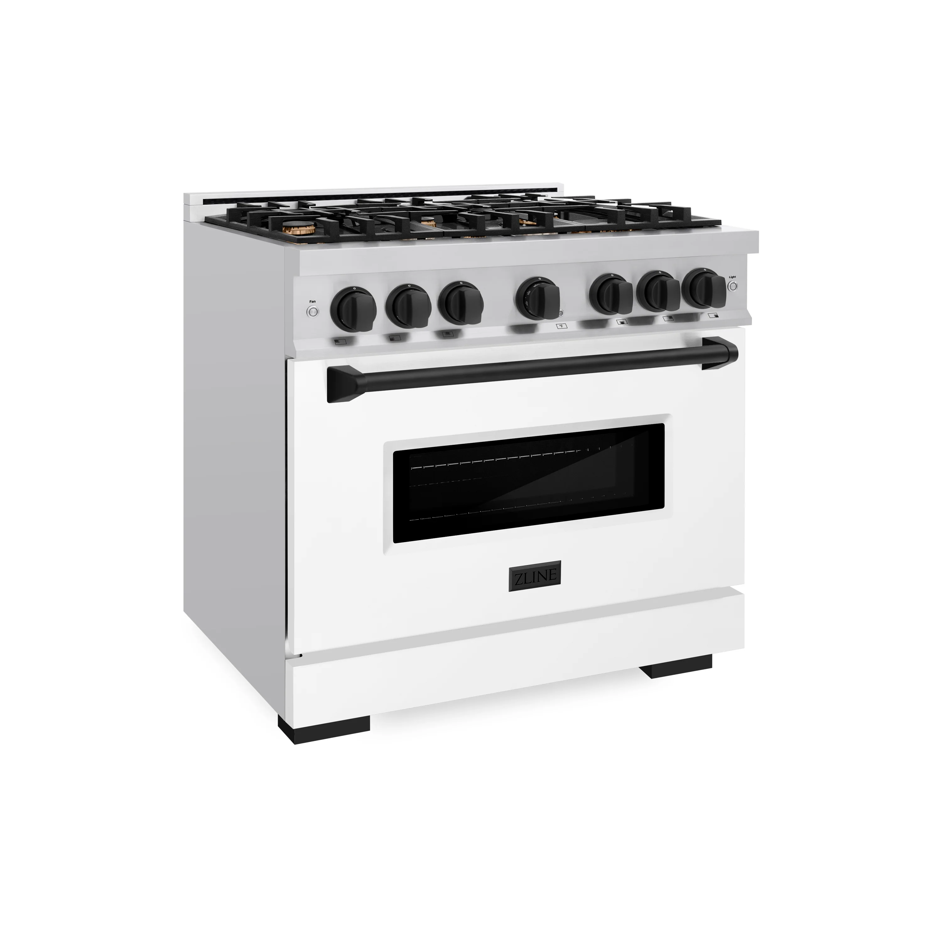 ZLINE Autograph Edition 36 in. 5.2 cu. ft. Classic Dual Fuel Range with 6 Burner Gas Cooktop and Electric Convection Oven in Stainless Steel with White Matte Door and Matte Black Accents, Open Box-Great Condition