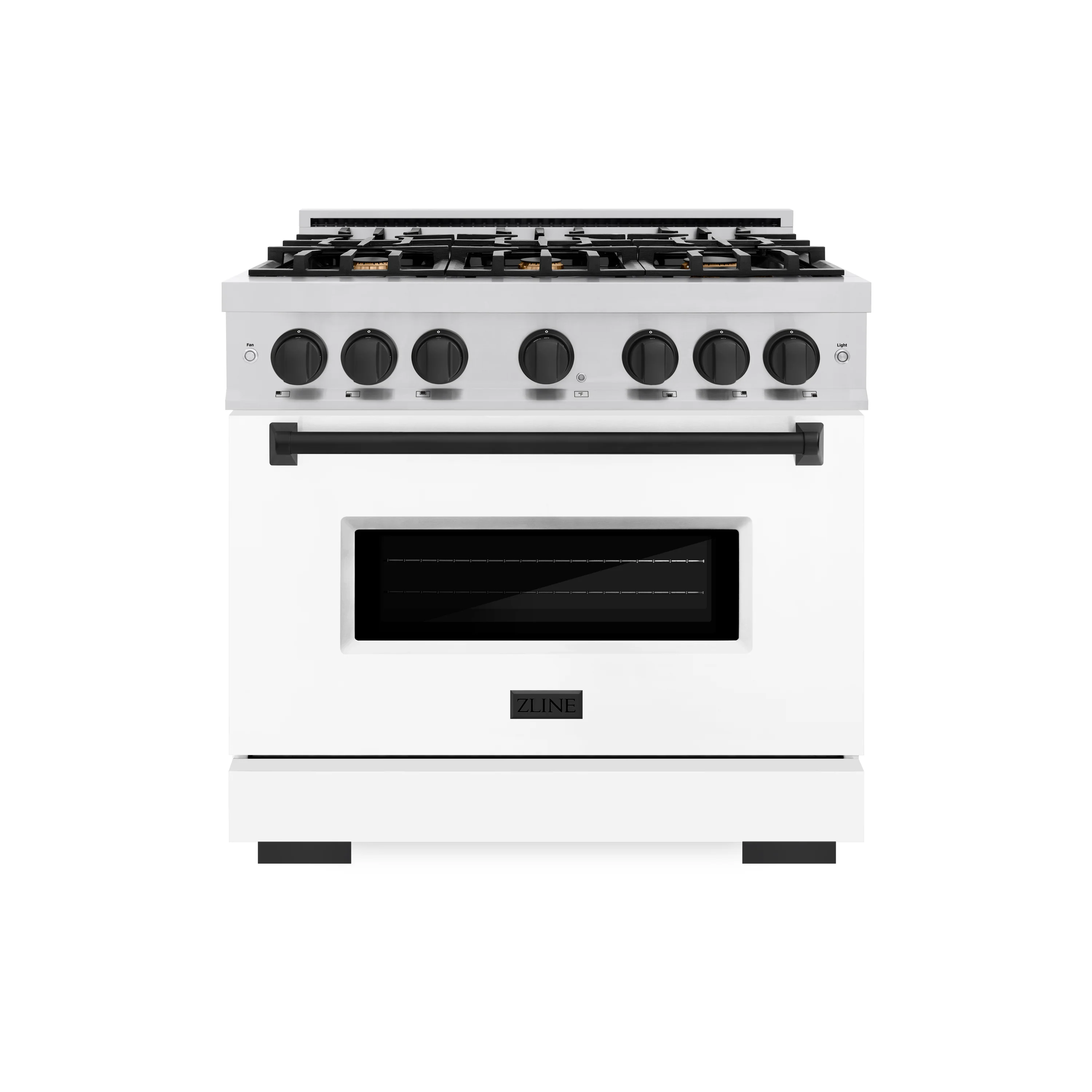 ZLINE Autograph Edition 36 in. 5.2 cu. ft. Classic Dual Fuel Range with 6 Burner Gas Cooktop and Electric Convection Oven in Stainless Steel with White Matte Door and Matte Black Accents, Open Box-Great Condition - Image 3