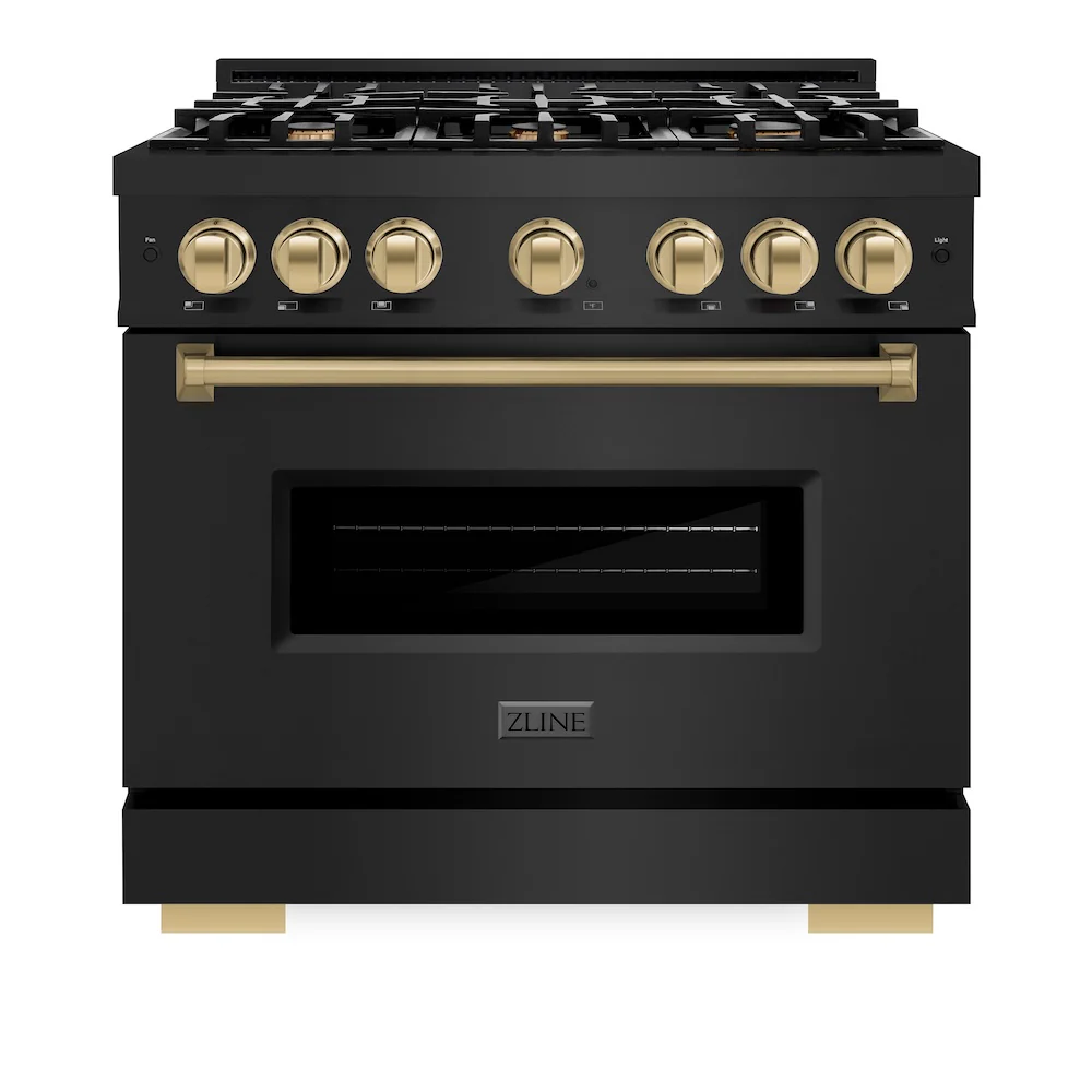 ZLINE Autograph Edition 36 in. 5.2 cu. ft. Classic Gas Range with 6 Burner Cooktop and Convection Gas Oven in Black Stainless Steel and Champagne Bronze Accents, Open Box-Great Condition - Image 4