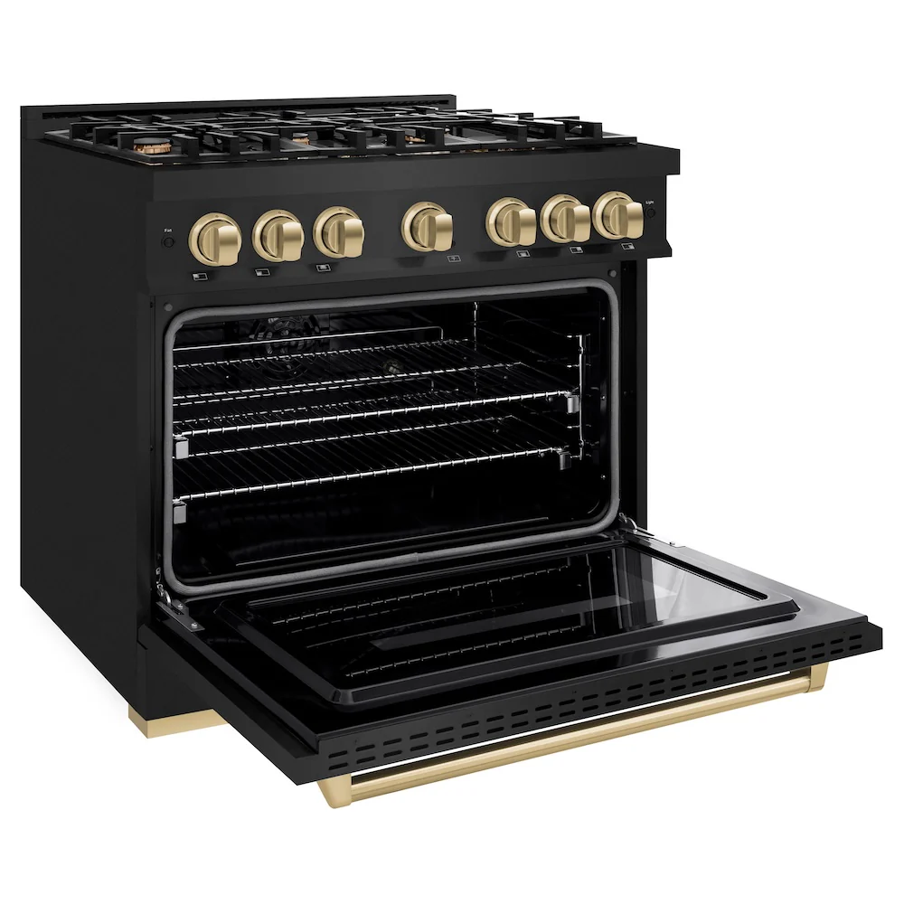ZLINE Autograph Edition 36 in. 5.2 cu. ft. Classic Gas Range with 6 Burner Cooktop and Convection Gas Oven in Black Stainless Steel and Champagne Bronze Accents, Open Box-Great Condition - Image 8