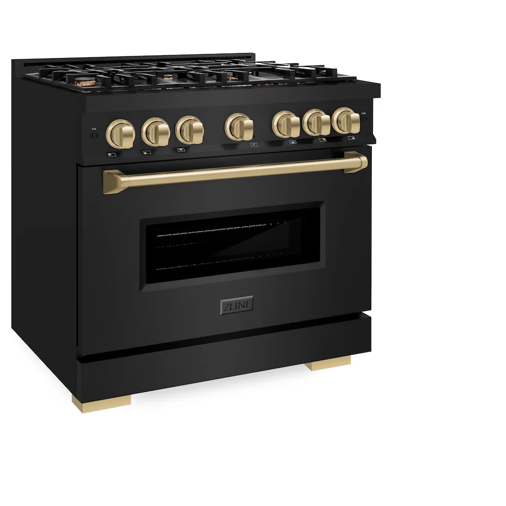 ZLINE Autograph Edition 36 in. 5.2 cu. ft. Classic Gas Range with 6 Burner Cooktop and Convection Gas Oven in Black Stainless Steel and Champagne Bronze Accents, Open Box-Great Condition - Image 9