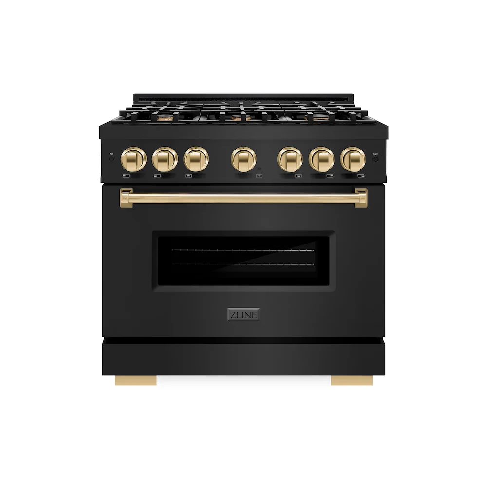 ZLINE Autograph Edition 36 in. 5.2 cu. ft. Classic Gas Range with 6 Burner Cooktop and Convection Gas Oven in Black Stainless Steel and Polished Gold Accents, Open Box-Great Condition - Image 3