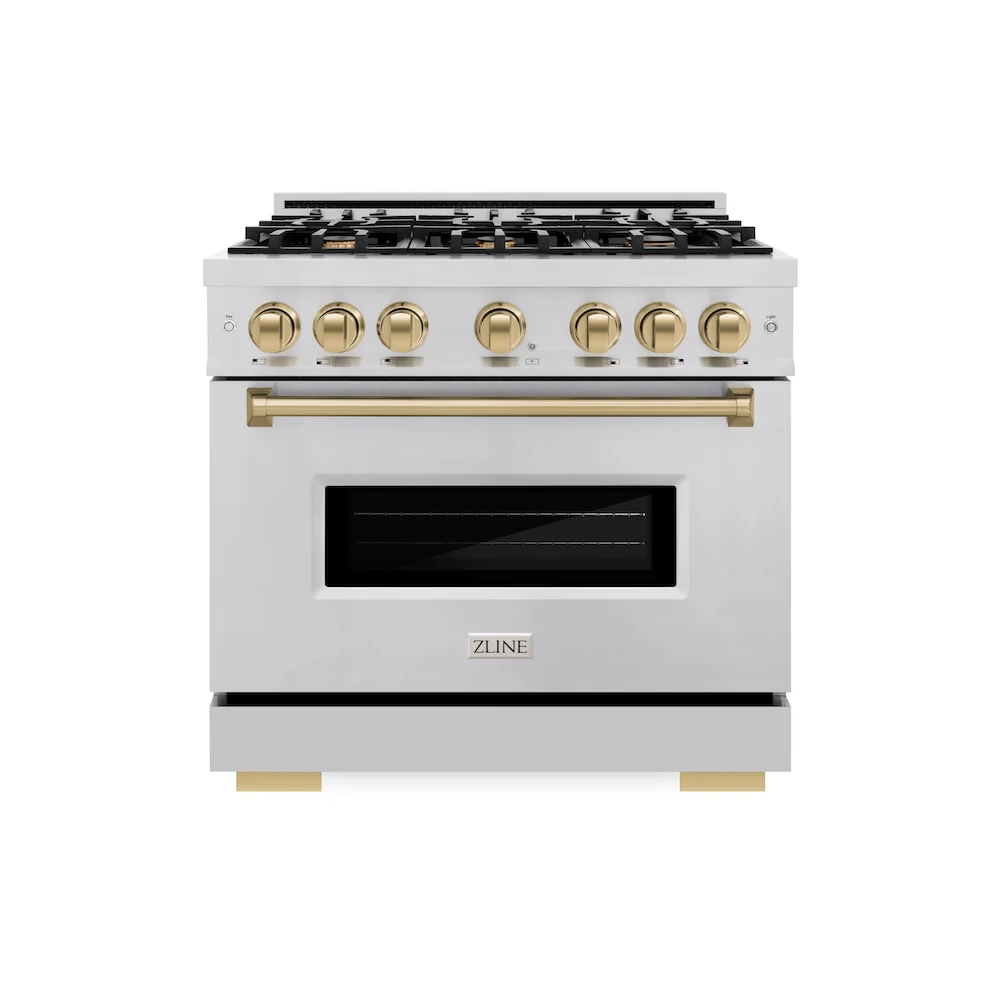 ZLINE Autograph Edition 36 in. 5.2 cu. ft. Classic Gas Range with 6 Burner Cooktop and Convection Gas Oven in Stainless Steel and Champagne Bronze Accents, Open Box-Great Condition - Image 4