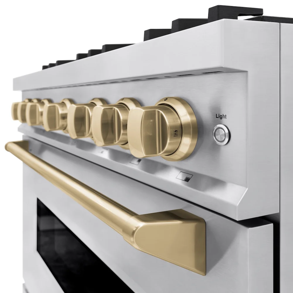 ZLINE Autograph Edition 36 in. 5.2 cu. ft. Classic Gas Range with 6 Burner Cooktop and Convection Gas Oven in Stainless Steel and Champagne Bronze Accents, Open Box-Great Condition - Image 9