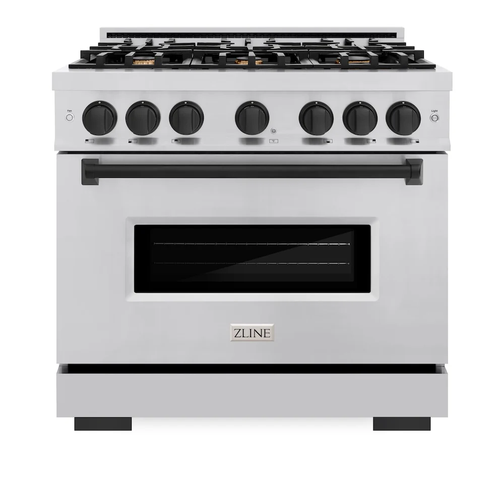 ZLINE Autograph Edition 36 in. 5.2 cu. ft. Classic Gas Range with 6 Burner Cooktop and Convection Gas Oven in Stainless Steel and Matte Black Accents, Open Box-Great Condition - Image 4