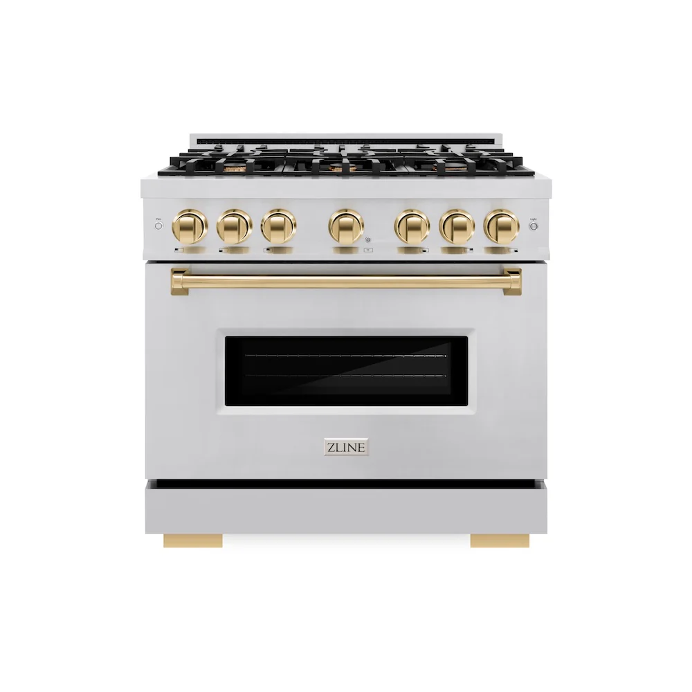 ZLINE Autograph Edition 36 in. 5.2 cu. ft. Classic Gas Range with 6 Burner Cooktop and Convection Gas Oven in Stainless Steel and Polished Gold Accents, Open Box-Great Condition - Image 3