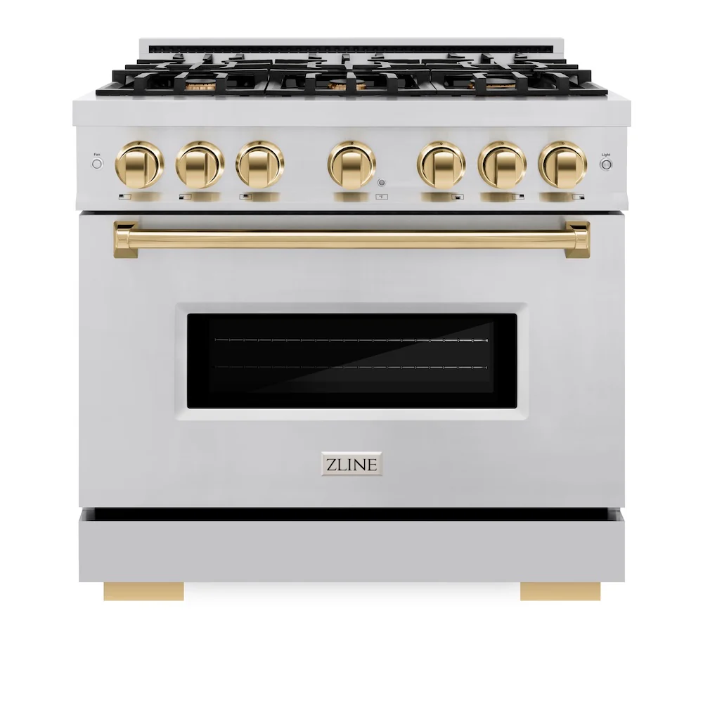 ZLINE Autograph Edition 36 in. 5.2 cu. ft. Classic Gas Range with 6 Burner Cooktop and Convection Gas Oven in Stainless Steel and Polished Gold Accents, Open Box-Great Condition - Image 4
