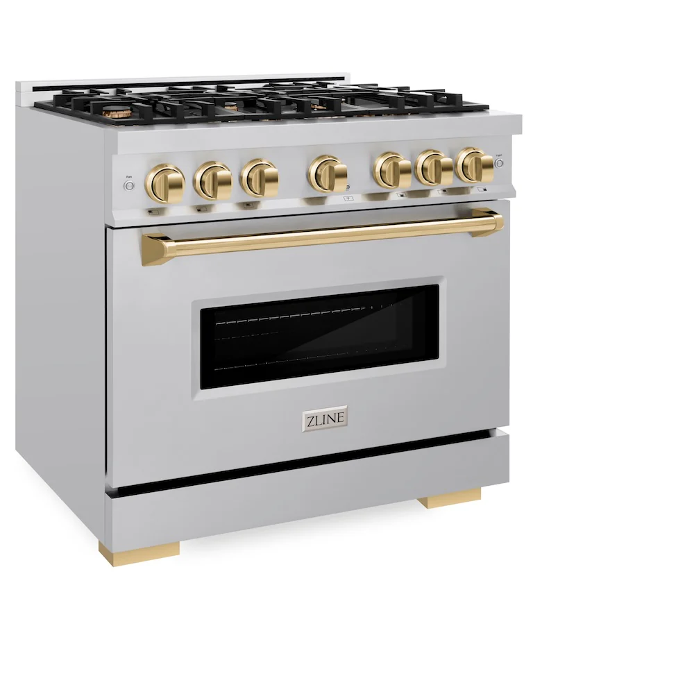 ZLINE Autograph Edition 36 in. 5.2 cu. ft. Classic Gas Range with 6 Burner Cooktop and Convection Gas Oven in Stainless Steel and Polished Gold Accents, Open Box-Great Condition - Image 6