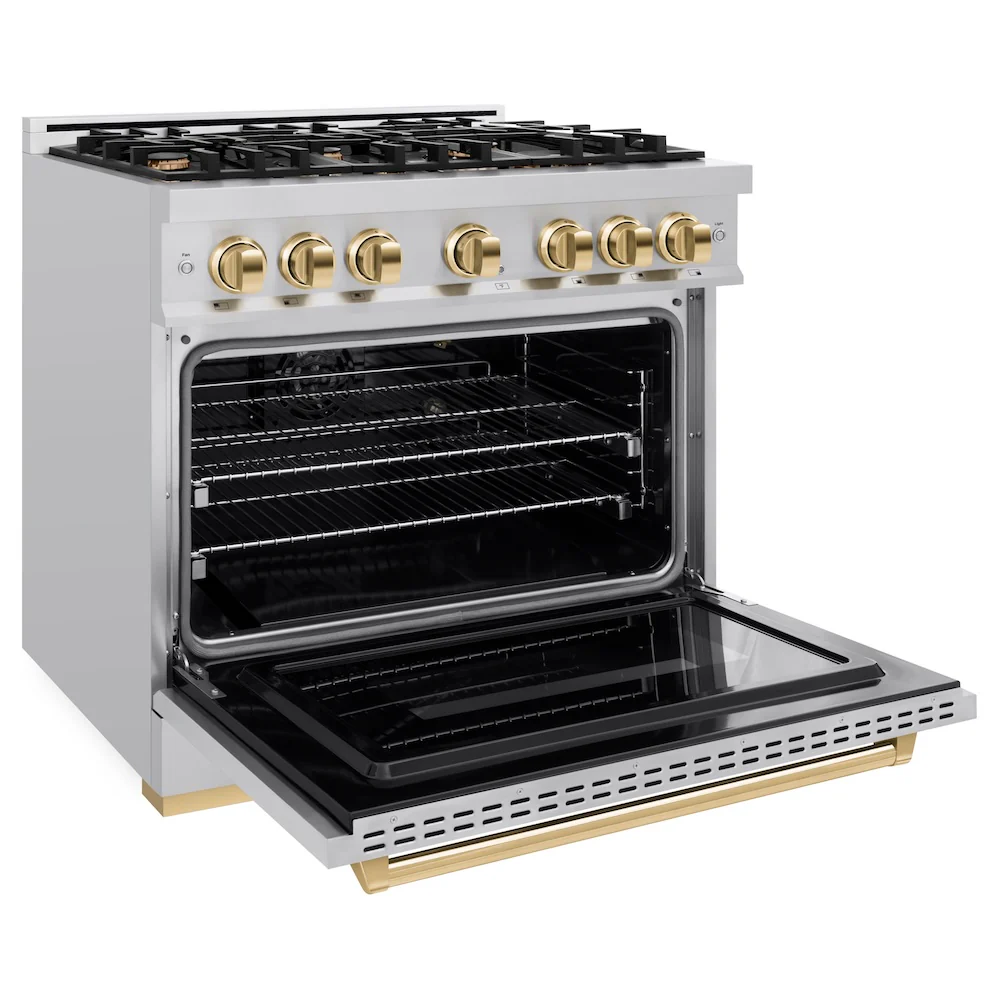 ZLINE Autograph Edition 36 in. 5.2 cu. ft. Classic Gas Range with 6 Burner Cooktop and Convection Gas Oven in Stainless Steel and Polished Gold Accents, Open Box-Great Condition - Image 7