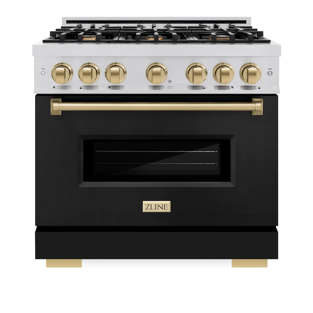 ZLINE Autograph Edition 36 in. 5.2 cu. ft. Classic Gas Range with 6 Burner Cooktop and Convection Gas Oven in Stainless Steel with Black Matte Door and Champagne Bronze Accents, Open Box-Great Condition - Image 4