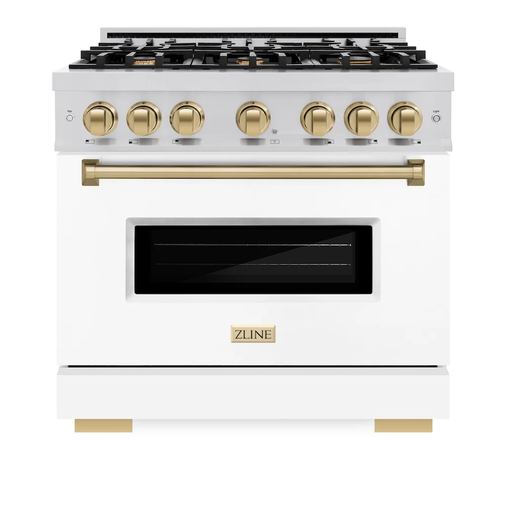 ZLINE Autograph Edition 36 in. 5.2 cu. ft. Classic Gas Range with 6 Burner Cooktop and Convection Gas Oven in Stainless Steel with White Matte Door and Champagne Bronze Accents, Open Box-Great Condition - Image 4