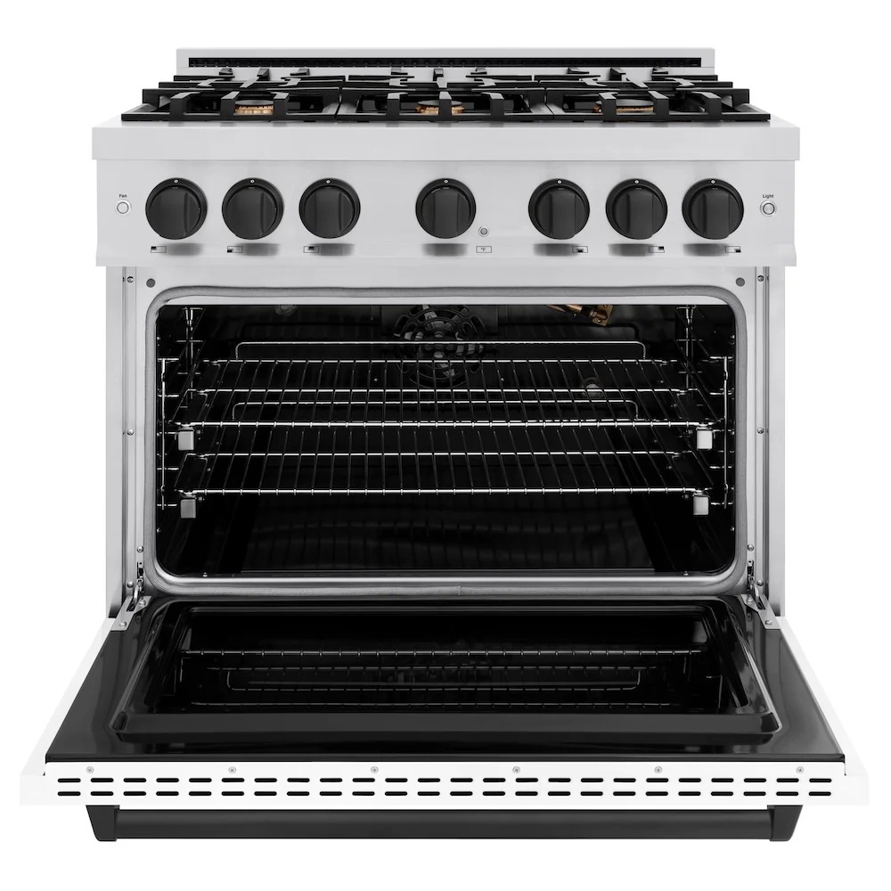 ZLINE Autograph Edition 36 in. 5.2 cu. ft. Classic Gas Range with 6 Burner Cooktop and Convection Gas Oven in Stainless Steel with White Matte Door and Matte Black Accents, Open Box-Great Condition - Image 5