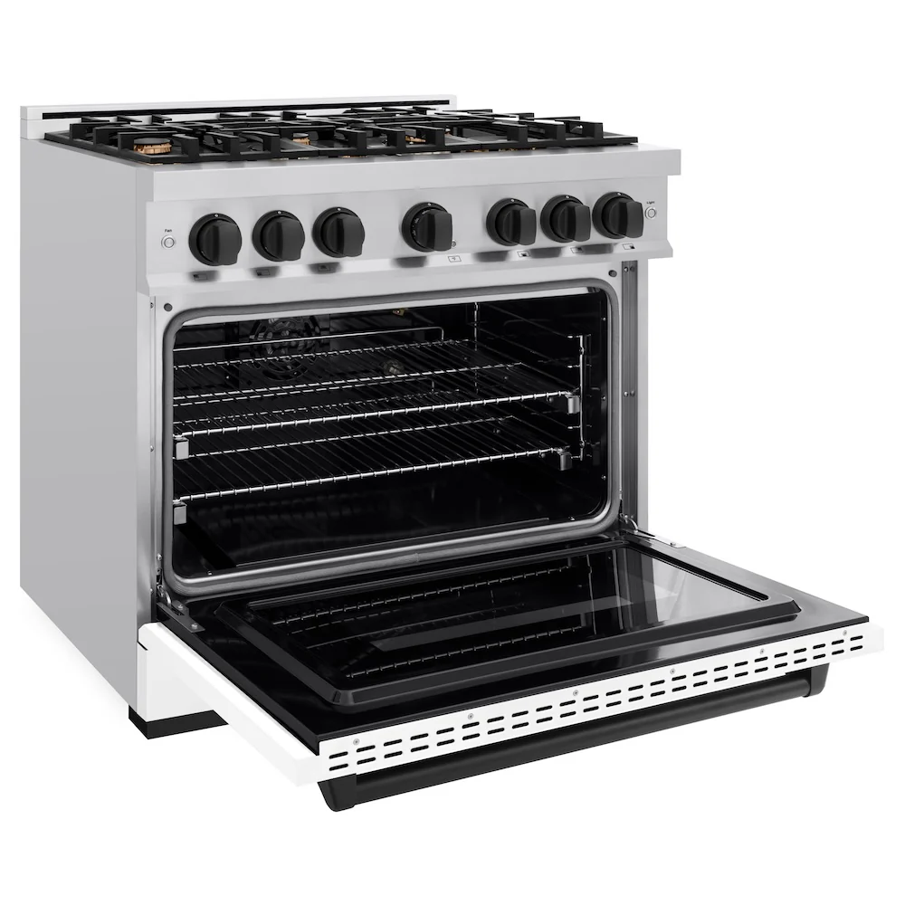 ZLINE Autograph Edition 36 in. 5.2 cu. ft. Classic Gas Range with 6 Burner Cooktop and Convection Gas Oven in Stainless Steel with White Matte Door and Matte Black Accents, Open Box-Great Condition - Image 7