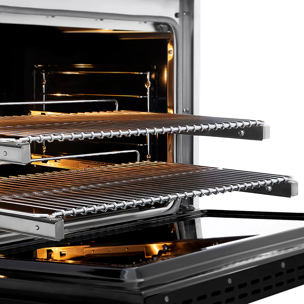 ZLINE Autograph Edition 36 in. 5.2 cu. ft. Paramount Dual Fuel Range with 6 Burner DuoPro™ Cooktop and Electric Convection Oven in Satin Stainless Steel with Black Matte Door and Champagne Bronze Accents, Open Box-Great Condition - Image 6