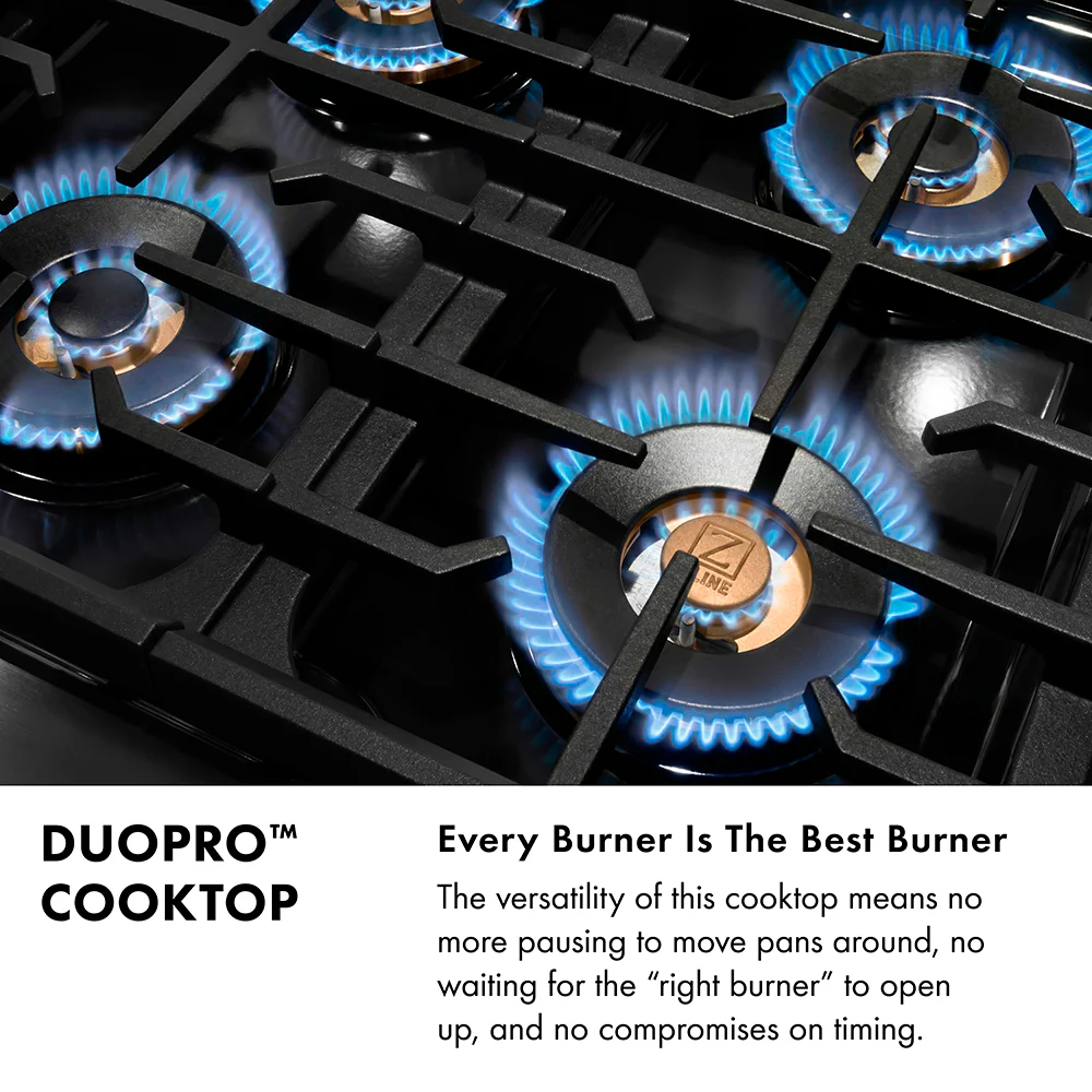 ZLINE Autograph Edition 36 in. 5.2 cu. ft. Paramount Dual Fuel Range with 6 Burner DuoPro™ Cooktop and Electric Convection Oven in Satin Stainless Steel with Black Matte Door and Polished Gold Accents, Open Box-Great Condition - Image 17