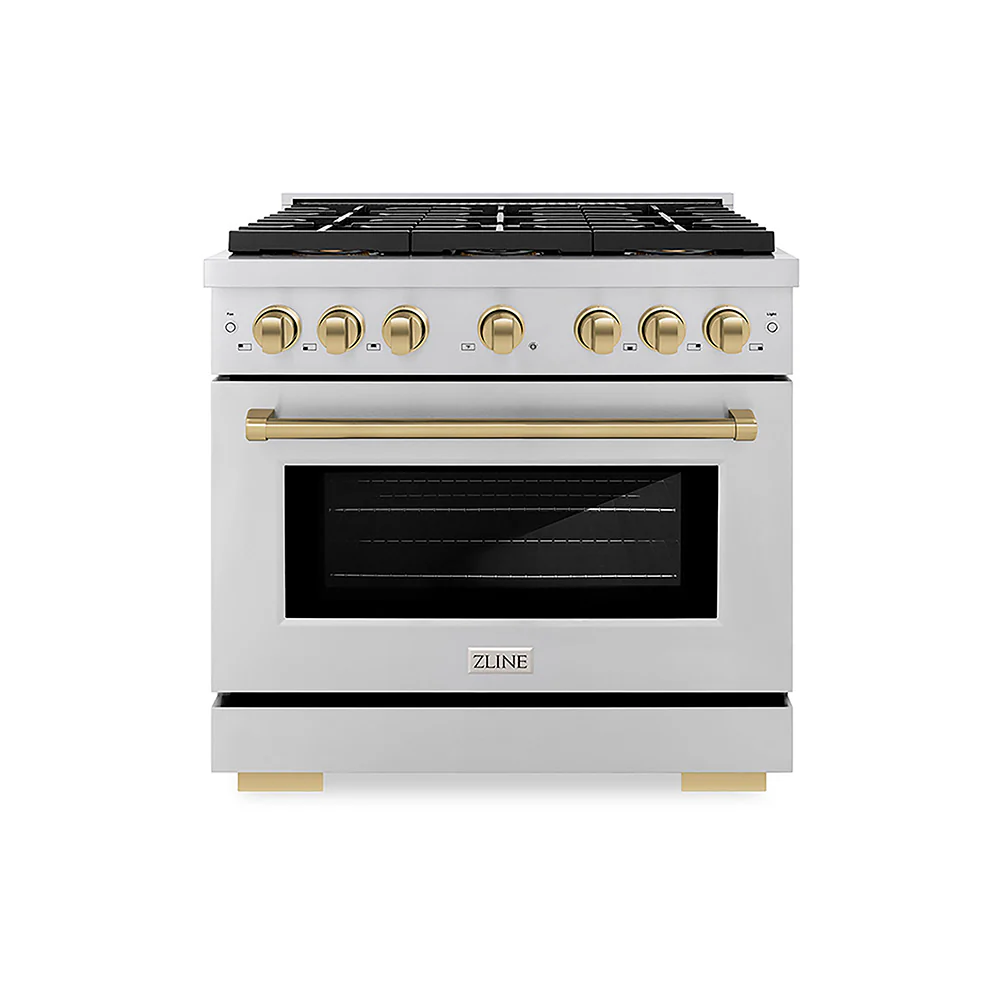 ZLINE Autograph Edition 36 in. 5.2 cu. ft. Paramount Dual Fuel Range with 6 Burner DuoPro™ Cooktop and Electric Convection Oven in Stainless Steel and Champagne Bronze Accents, Open Box-Great Condition - Image 3