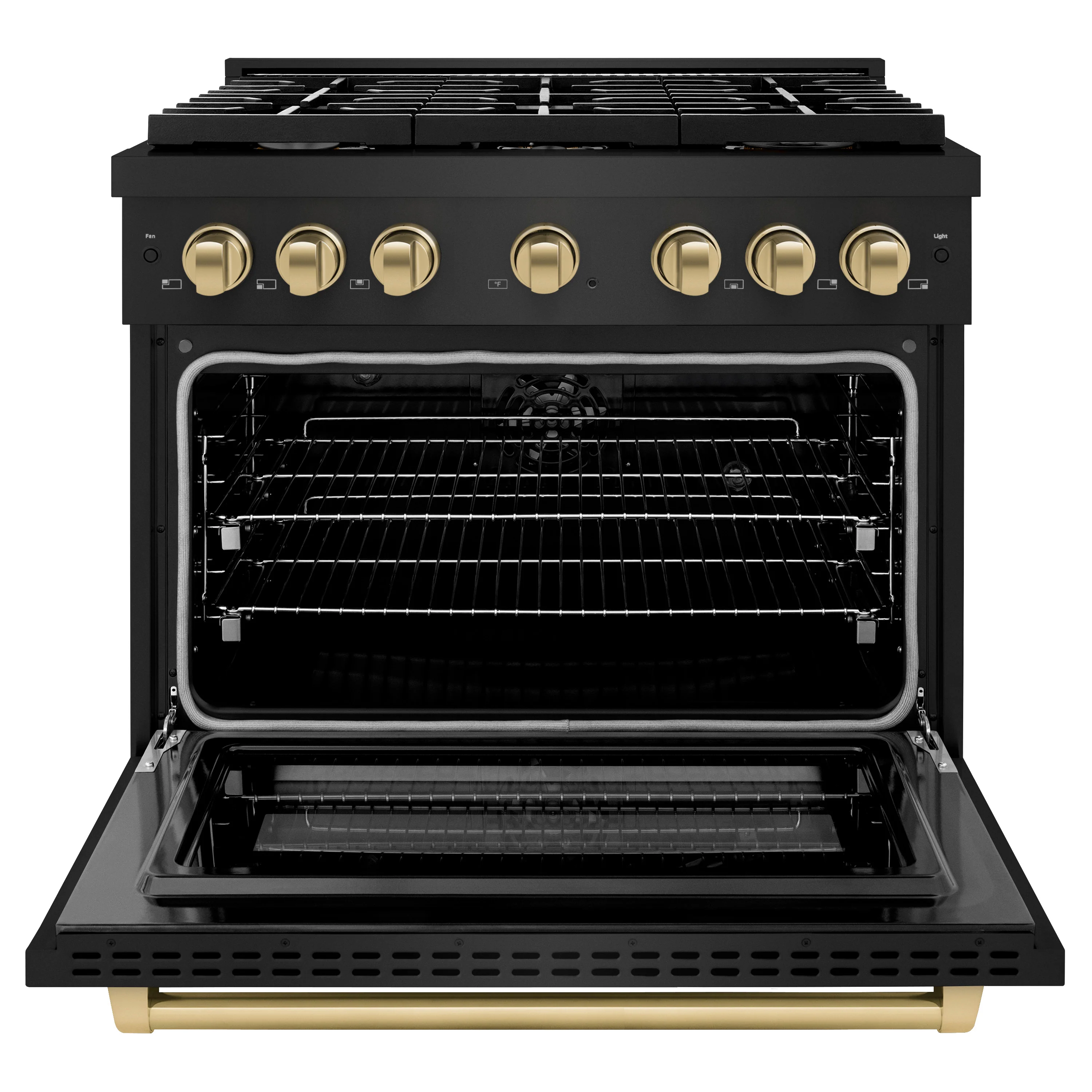 ZLINE Autograph Edition 36 in. 5.2 cu. ft. Paramount Dual Fuel Range with 6 Burner Gas Cooktop and Electric Convection Oven in Black Stainless Steel with Champagne Bronze Accents, Open Box-Great Condition - Image 5