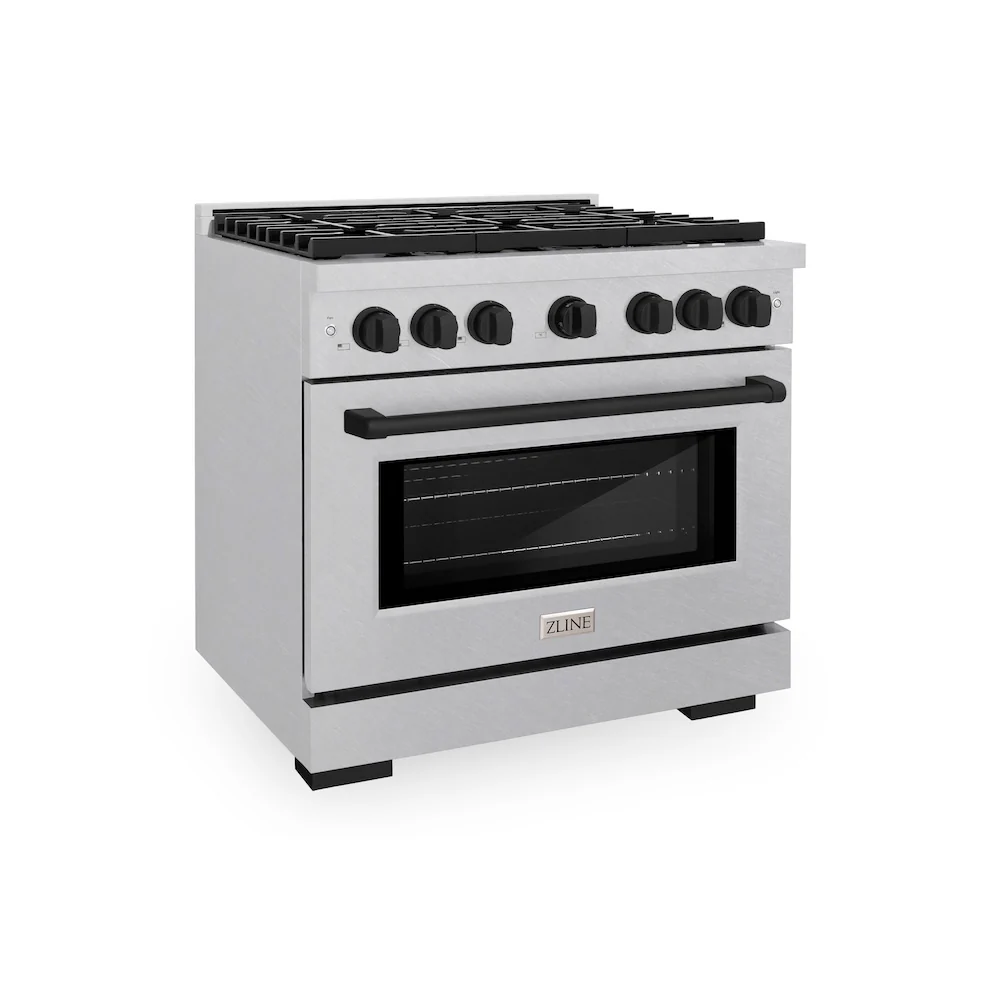 ZLINE Autograph Edition 36 in. 5.2 cu. ft. Paramount Dual Fuel Range with 6 Burner Gas Cooktop and Electric Convection Oven in Satin Stainless Steel with Matte Black Accents, Open Box-Great Condition