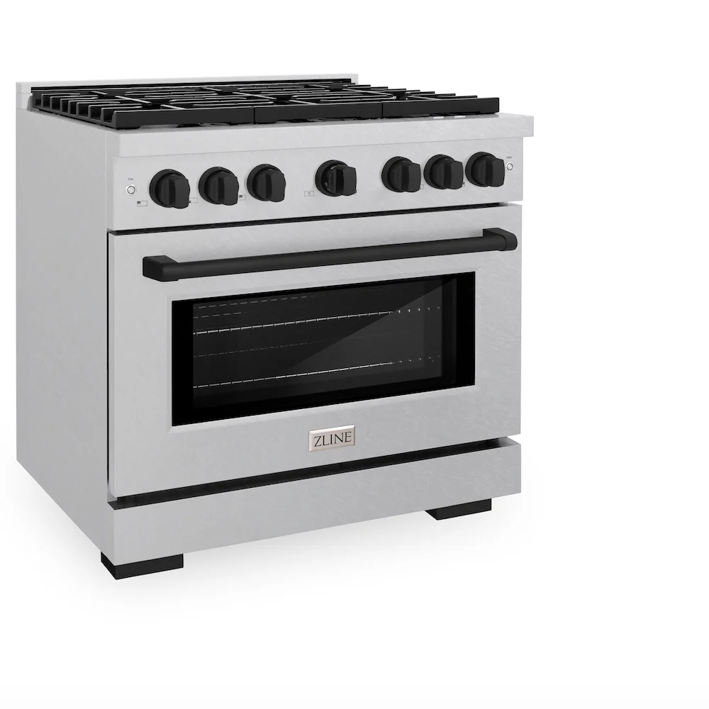 ZLINE Autograph Edition 36 in. 5.2 cu. ft. Paramount Dual Fuel Range with 6 Burner Gas Cooktop and Electric Convection Oven in Satin Stainless Steel with Matte Black Accents, Open Box-Great Condition - Image 6