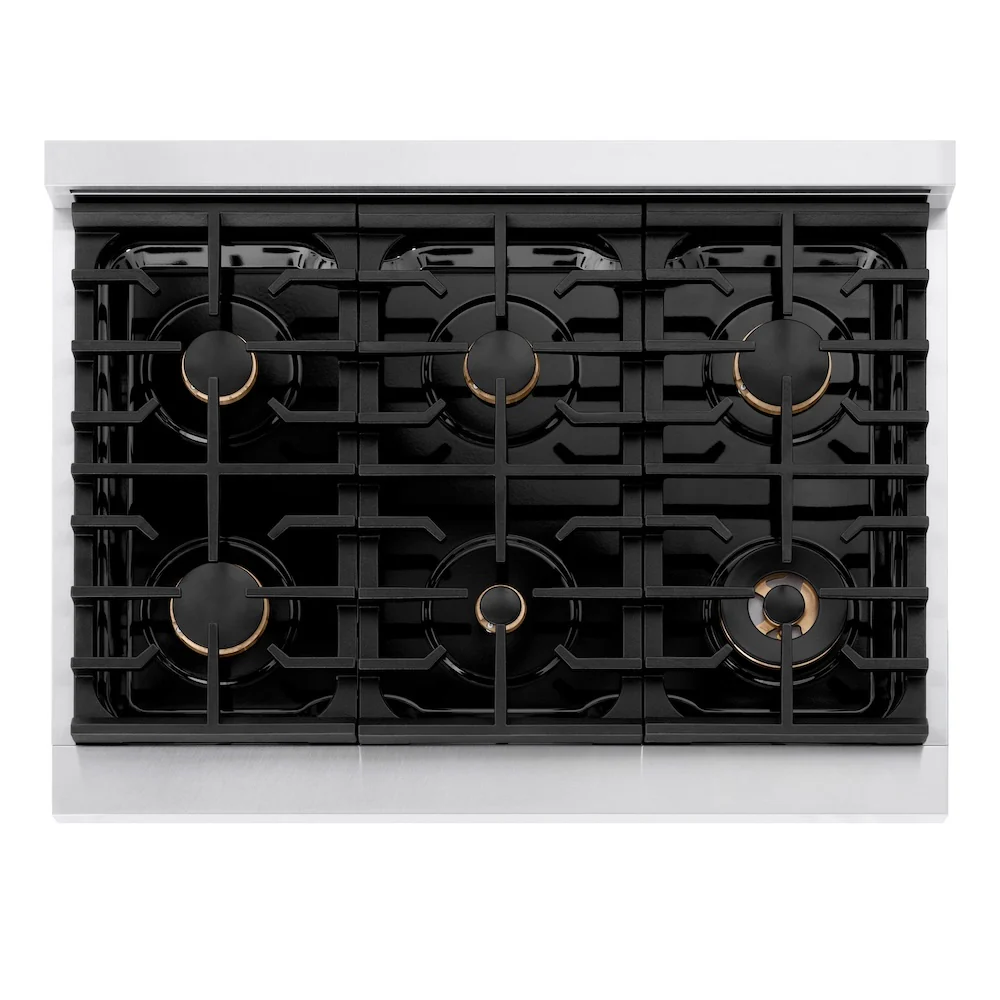 ZLINE Autograph Edition 36 in. 5.2 cu. ft. Paramount Dual Fuel Range with 6 Burner Gas Cooktop and Electric Convection Oven in Satin Stainless Steel with White Matte Door and Matte Black Accents, Open Box-Great Condition - Image 2