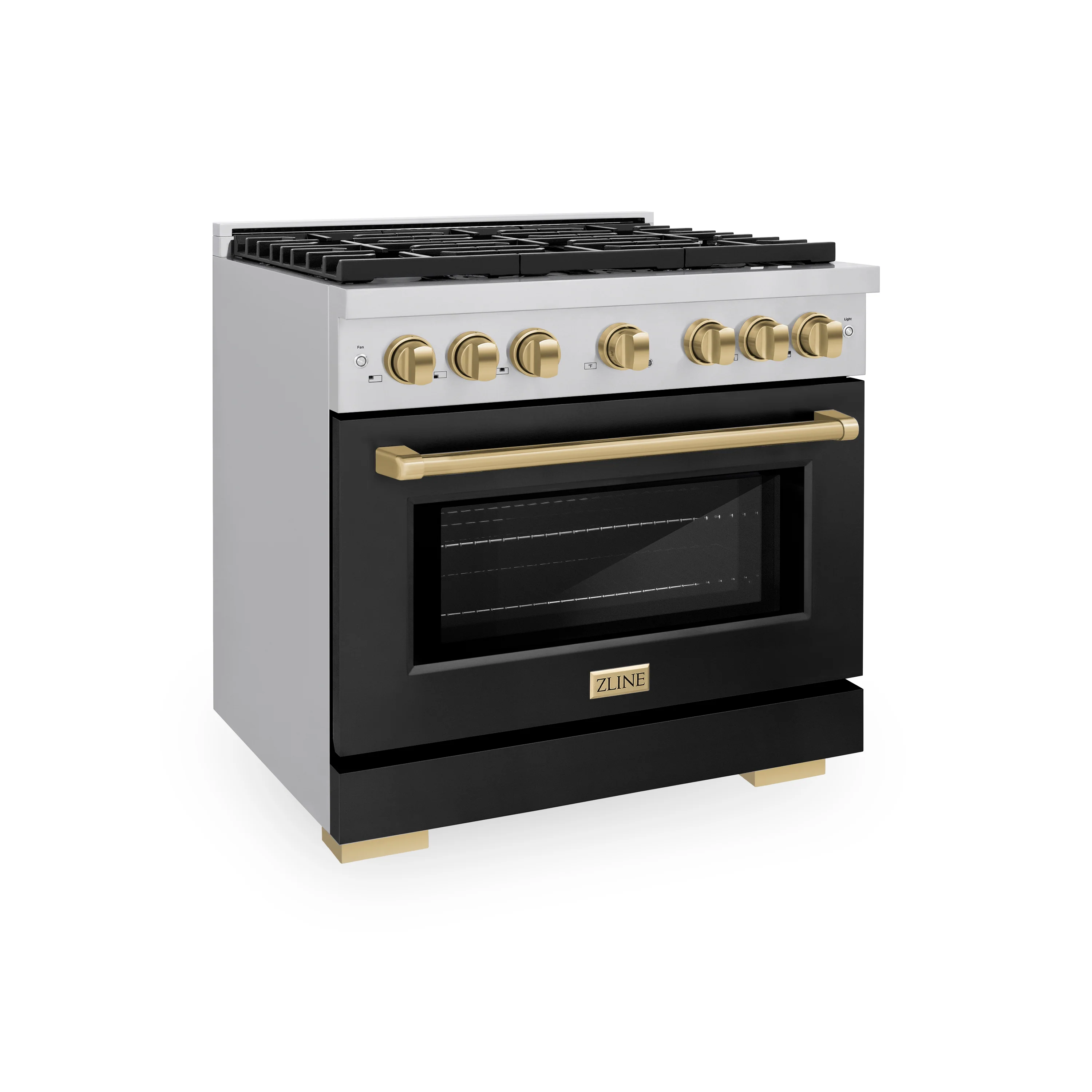 ZLINE Autograph Edition 36 in. 5.2 cu. ft. Paramount Dual Fuel Range with 6 Burner Gas Cooktop and Electric Convection Oven in Stainless Steel with Black Matte Door and Champagne Bronze Accents, Open Box-Great Condition
