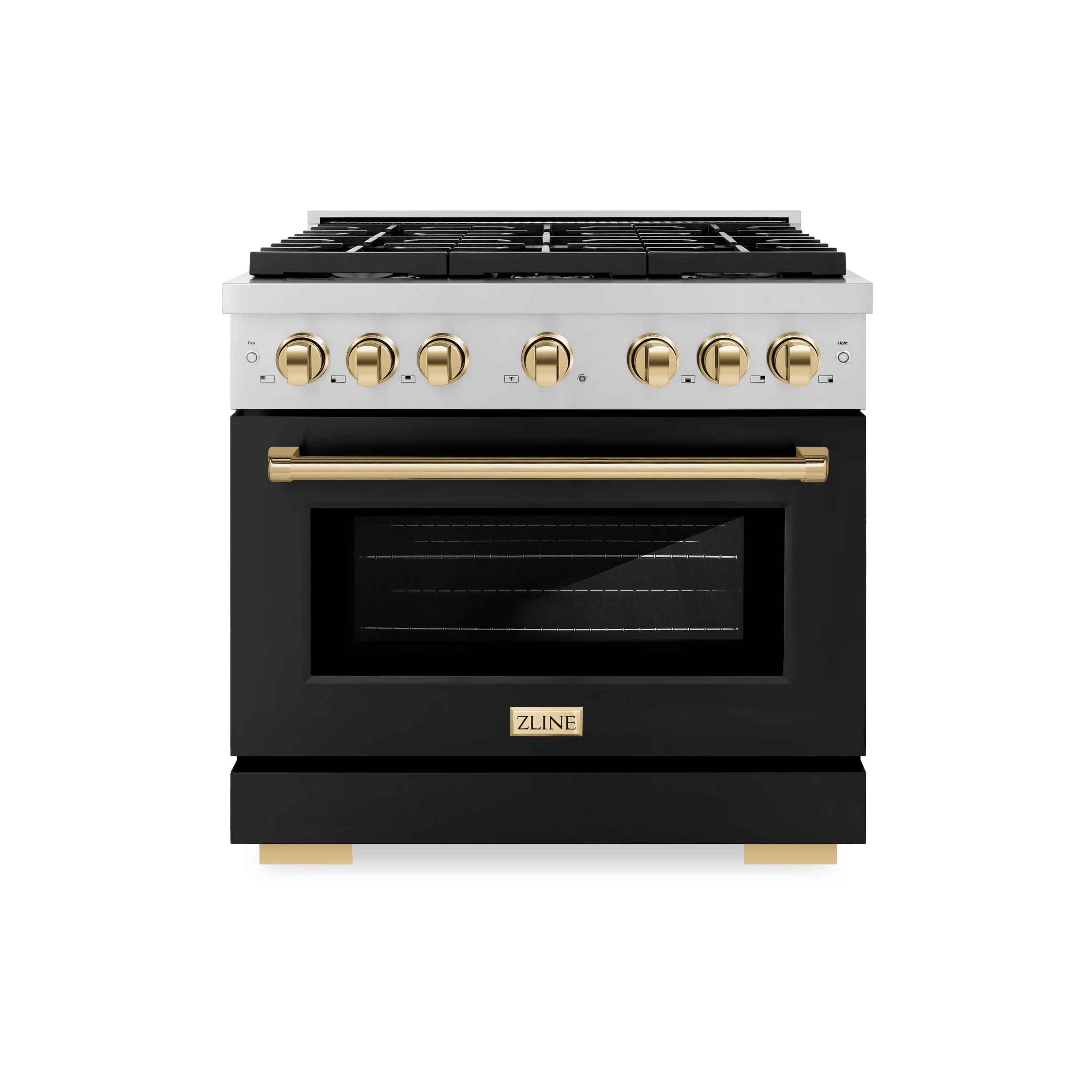 ZLINE Autograph Edition 36 in. 5.2 cu. ft. Paramount Dual Fuel Range with 6 Burner Gas Cooktop and Electric Convection Oven in Stainless Steel with Black Matte Door and Polished Gold Accents, Open Box-Great Condition - Image 3