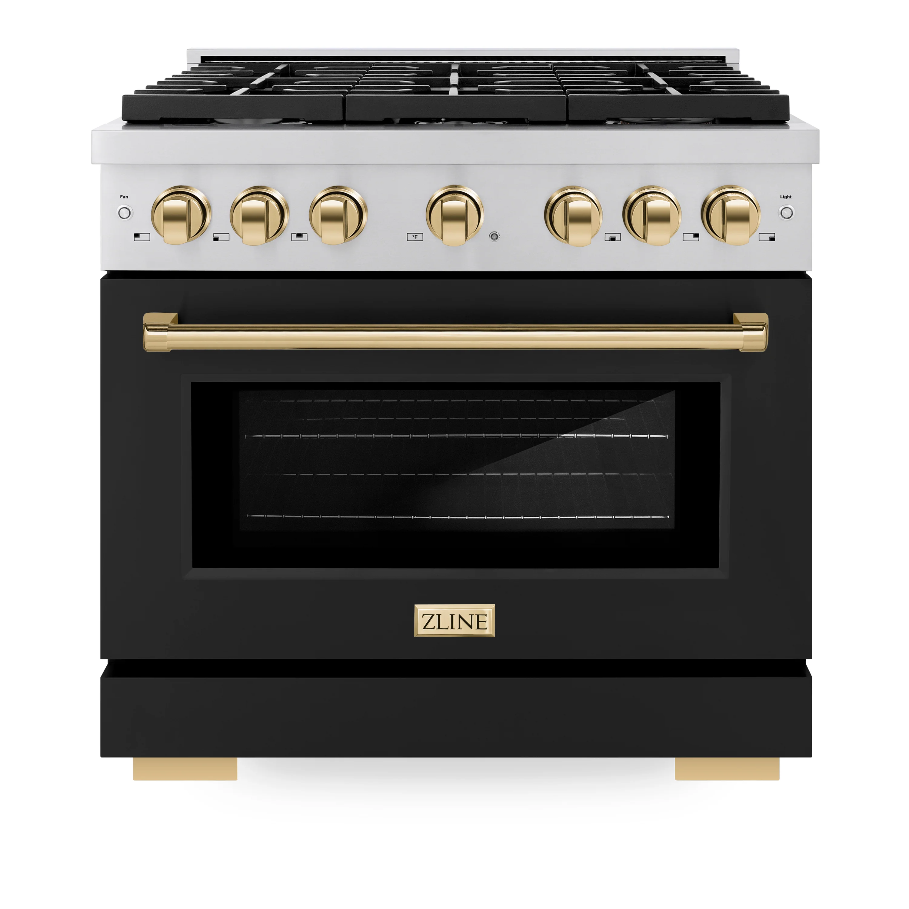 ZLINE Autograph Edition 36 in. 5.2 cu. ft. Paramount Dual Fuel Range with 6 Burner Gas Cooktop and Electric Convection Oven in Stainless Steel with Black Matte Door and Polished Gold Accents, Open Box-Great Condition - Image 4