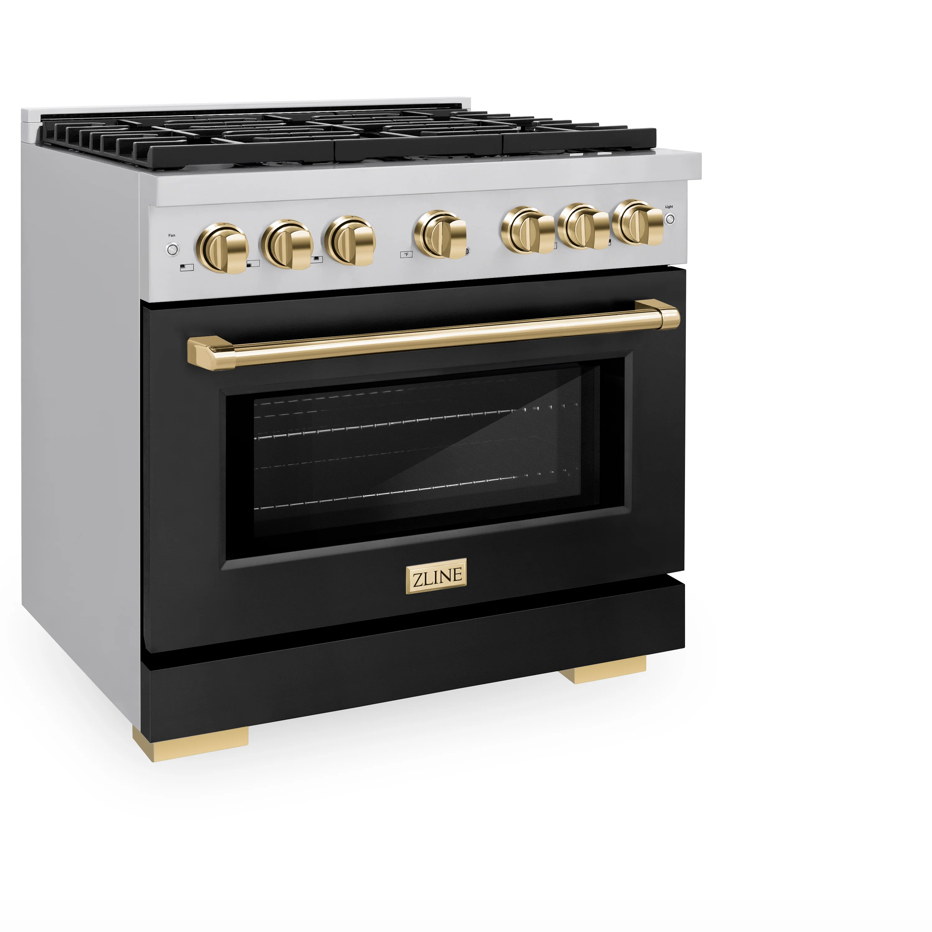 ZLINE Autograph Edition 36 in. 5.2 cu. ft. Paramount Dual Fuel Range with 6 Burner Gas Cooktop and Electric Convection Oven in Stainless Steel with Black Matte Door and Polished Gold Accents, Open Box-Great Condition - Image 6