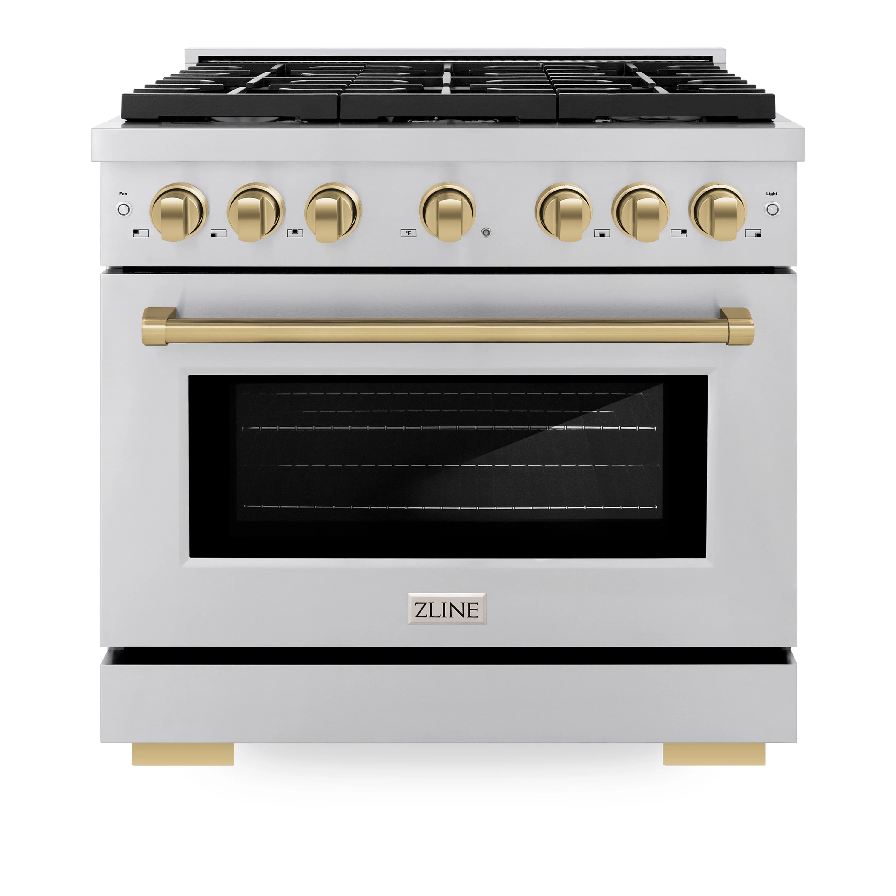 ZLINE Autograph Edition 36 in. 5.2 cu. ft. Paramount Dual Fuel Range with 6 Burner Gas Cooktop and Electric Convection Oven in Stainless Steel with Champagne Bronze Accents, Open Box-Great Condition - Image 4