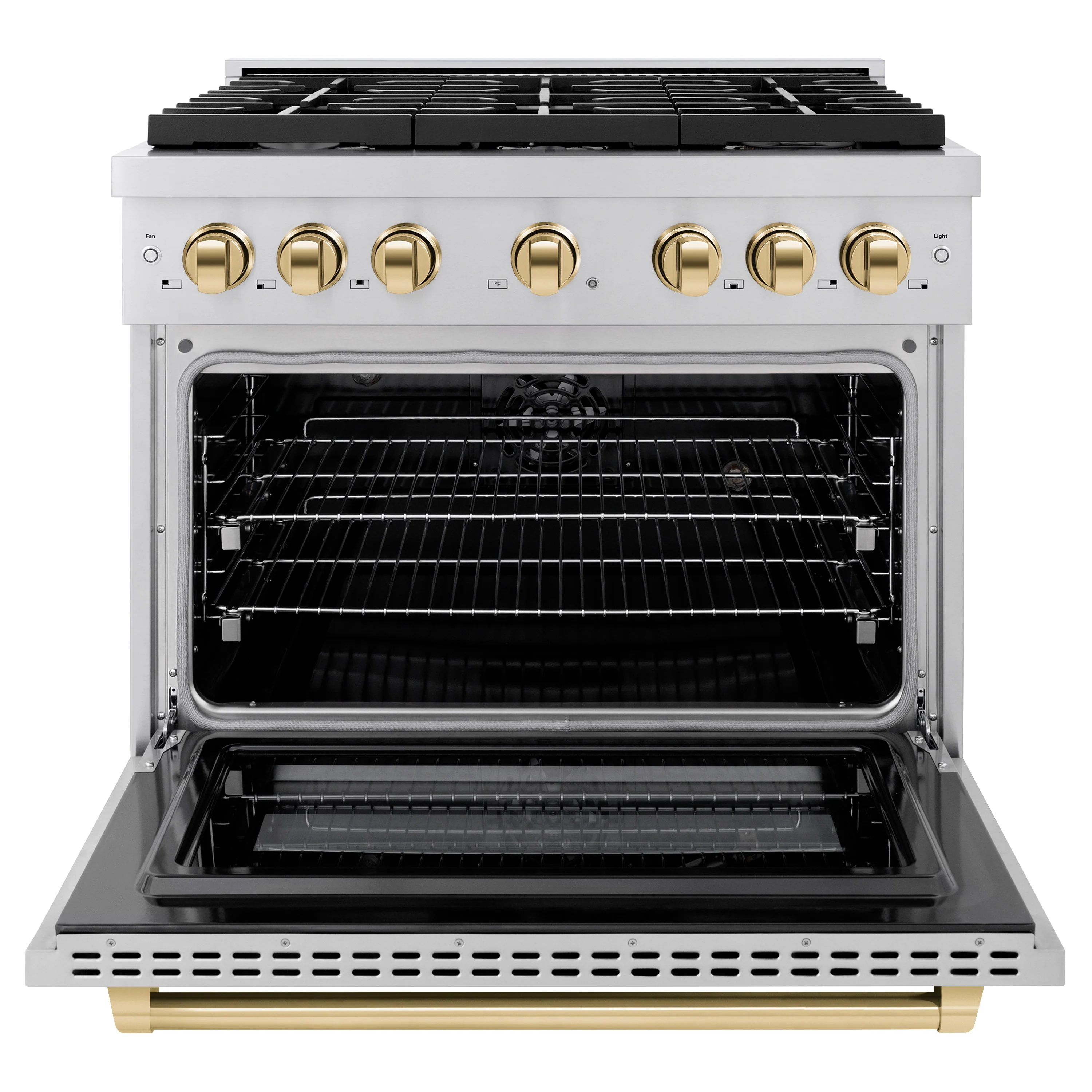 ZLINE Autograph Edition 36 in. 5.2 cu. ft. Paramount Dual Fuel Range with 6 Burner Gas Cooktop and Electric Convection Oven in Stainless Steel with Polished Gold Accents, Open Box-Great Condition - Image 5