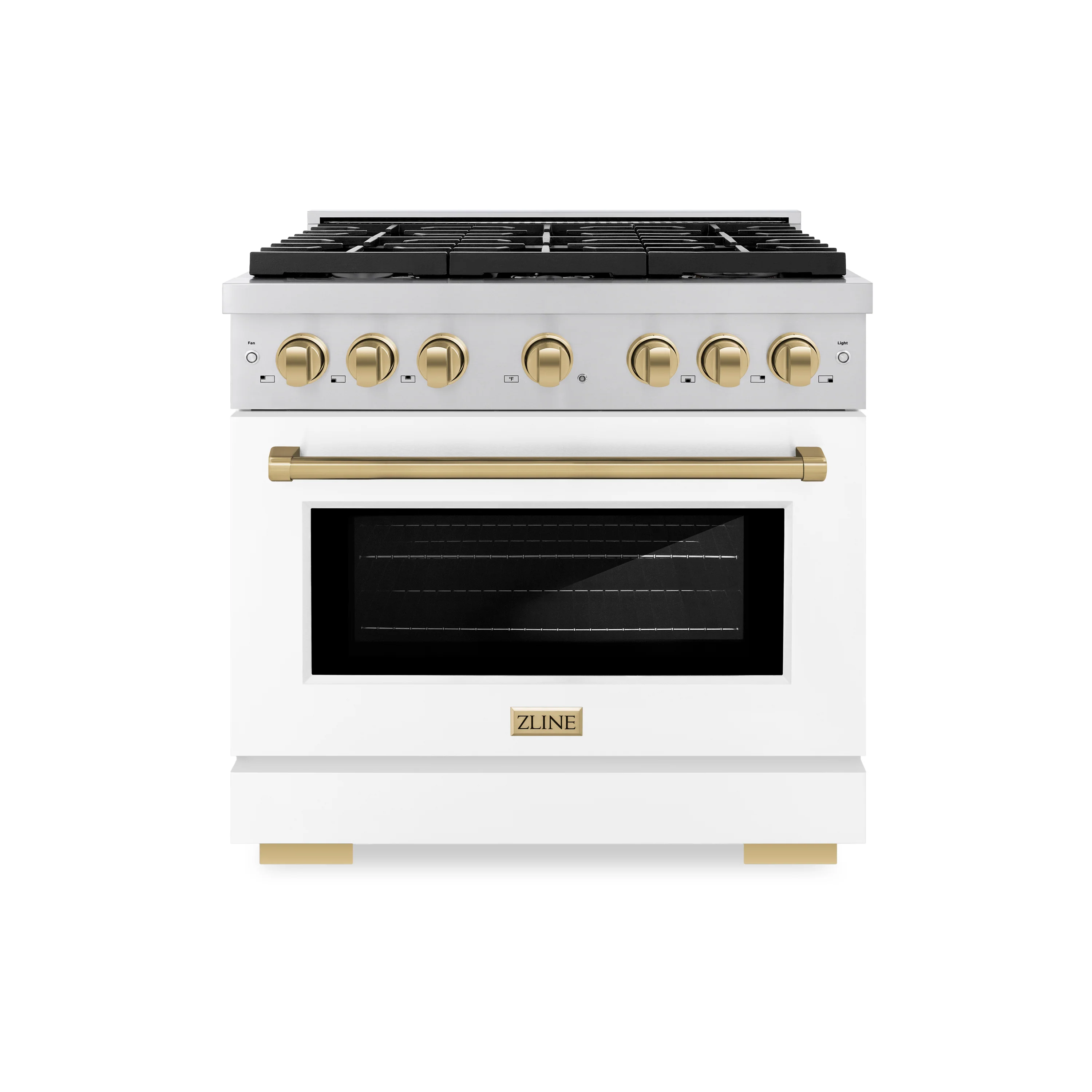 ZLINE Autograph Edition 36 in. 5.2 cu. ft. Paramount Dual Fuel Range with 6 Burner Gas Cooktop and Electric Convection Oven in Stainless Steel with White Matte Door and Champagne Bronze Accents, Open Box-Great Condition - Image 4