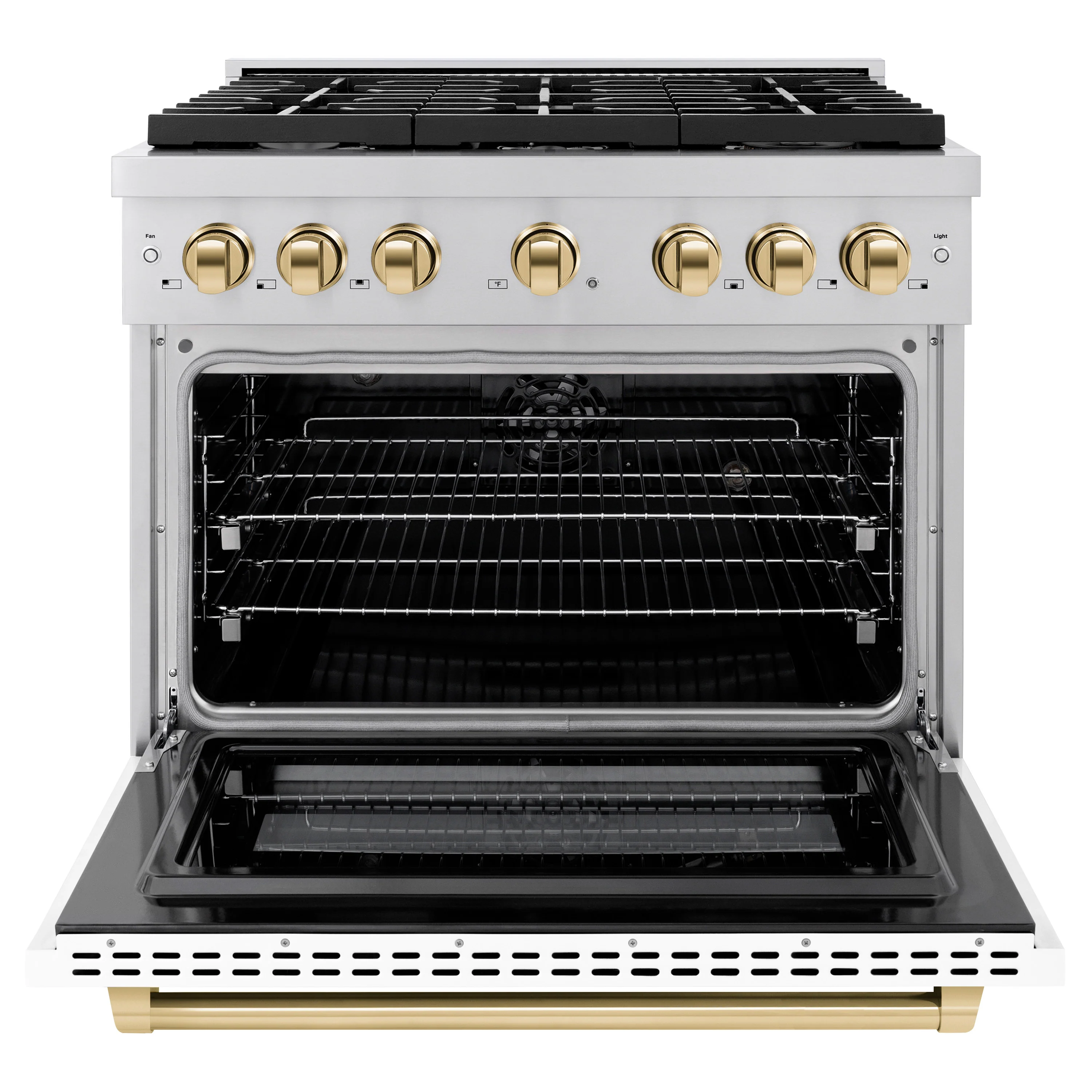 ZLINE Autograph Edition 36 in. 5.2 cu. ft. Paramount Dual Fuel Range with 6 Burner Gas Cooktop and Electric Convection Oven in Stainless Steel with White Matte Door and Polished Gold Accents, Open Box-Great Condition - Image 5