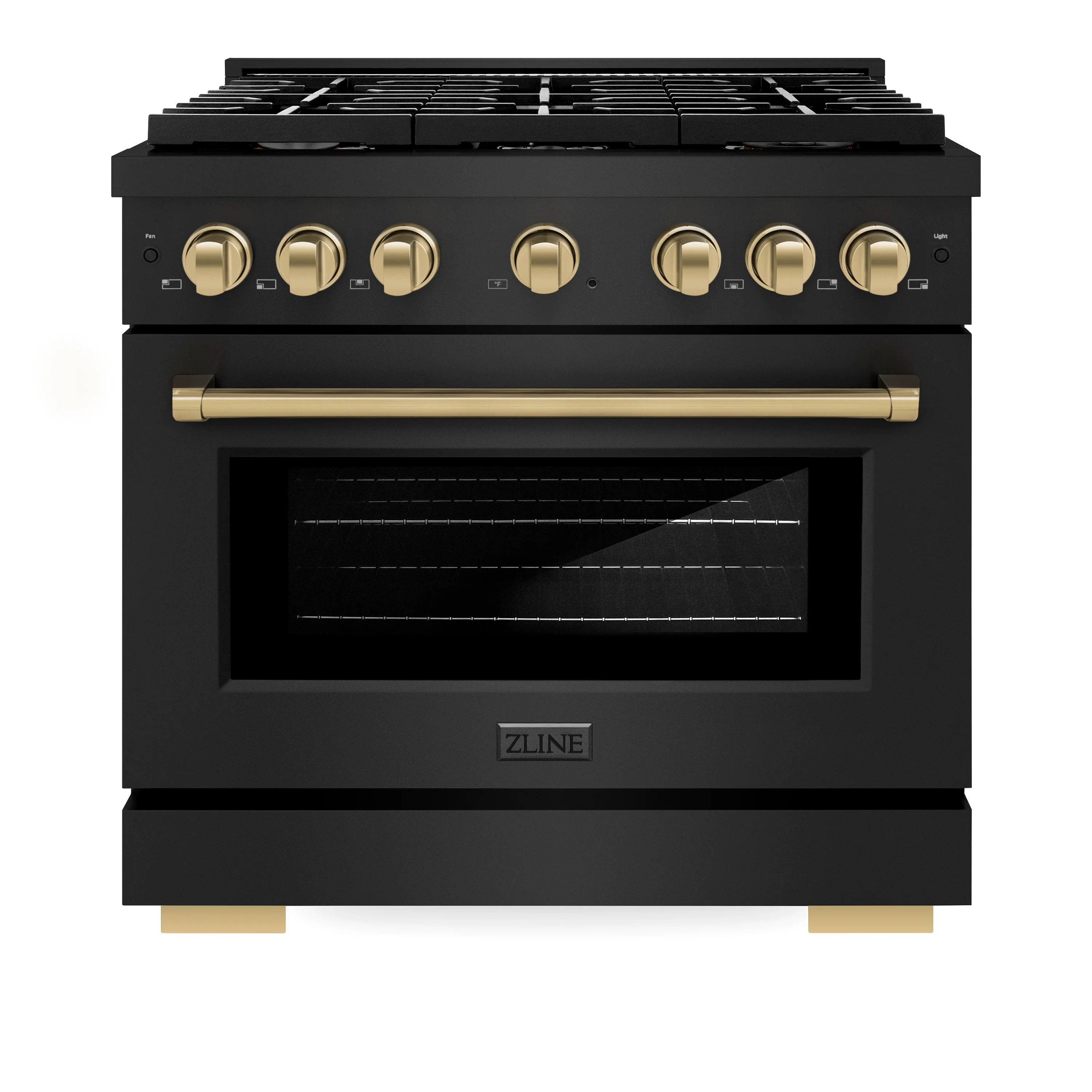ZLINE Autograph Edition 36 in. 5.2 cu. ft. Paramount Gas Range with 6 Burner Cooktop and Convection Gas Oven in Black Stainless Steel and Champagne Bronze Accents, Open Box-Great Condition - Image 4