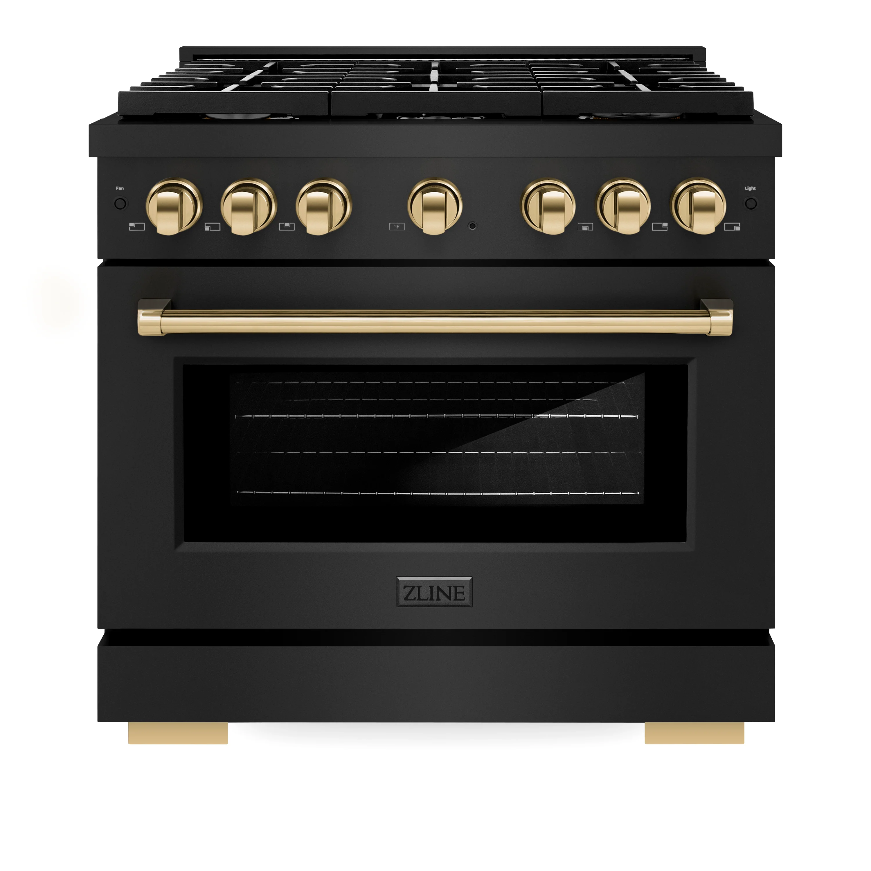 ZLINE Autograph Edition 36 in. 5.2 cu. ft. Paramount Gas Range with 6 Burner Cooktop and Convection Gas Oven in Black Stainless Steel and Polished Gold Accents, Open Box-Great Condition - Image 4