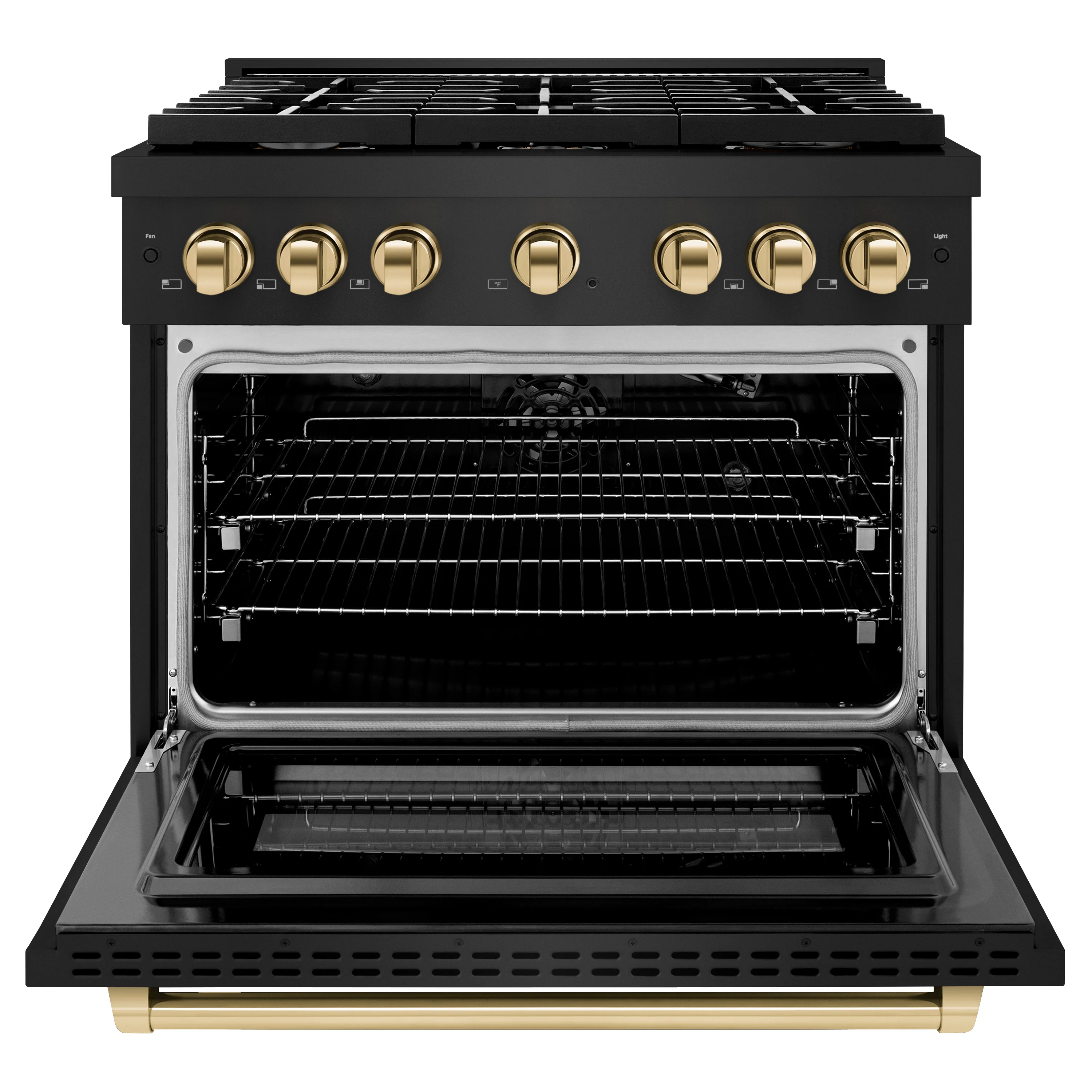 ZLINE Autograph Edition 36 in. 5.2 cu. ft. Paramount Gas Range with 6 Burner Cooktop and Convection Gas Oven in Black Stainless Steel and Polished Gold Accents, Open Box-Great Condition - Image 5