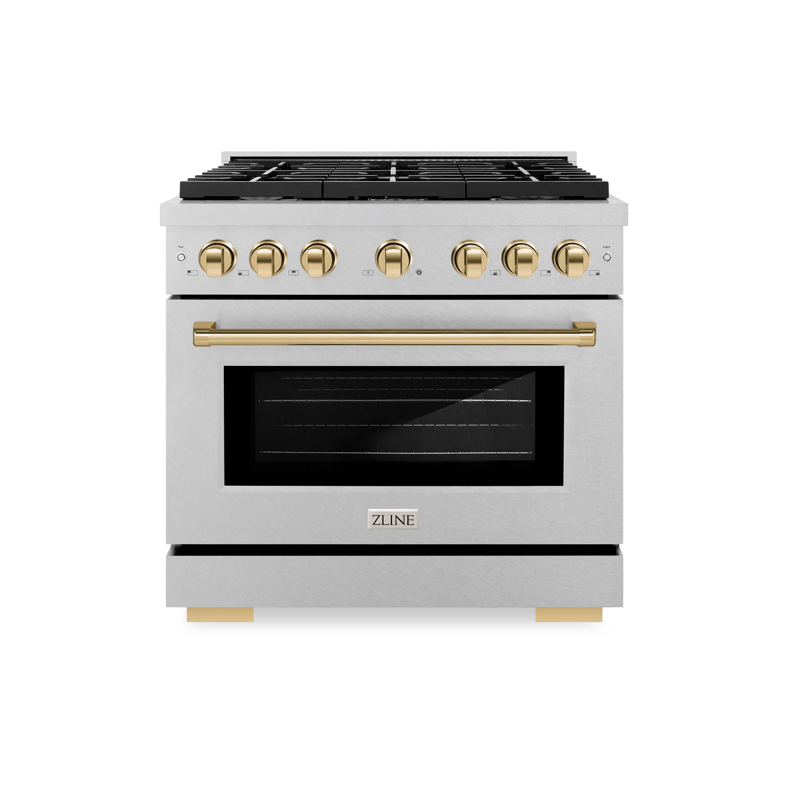 ZLINE Autograph Edition 36 in. 5.2 cu. ft. Paramount Gas Range with 6 Burner Cooktop and Convection Gas Oven in Satin Stainless Steel and Polished Gold Accents, Open Box-Great Condition - Image 3