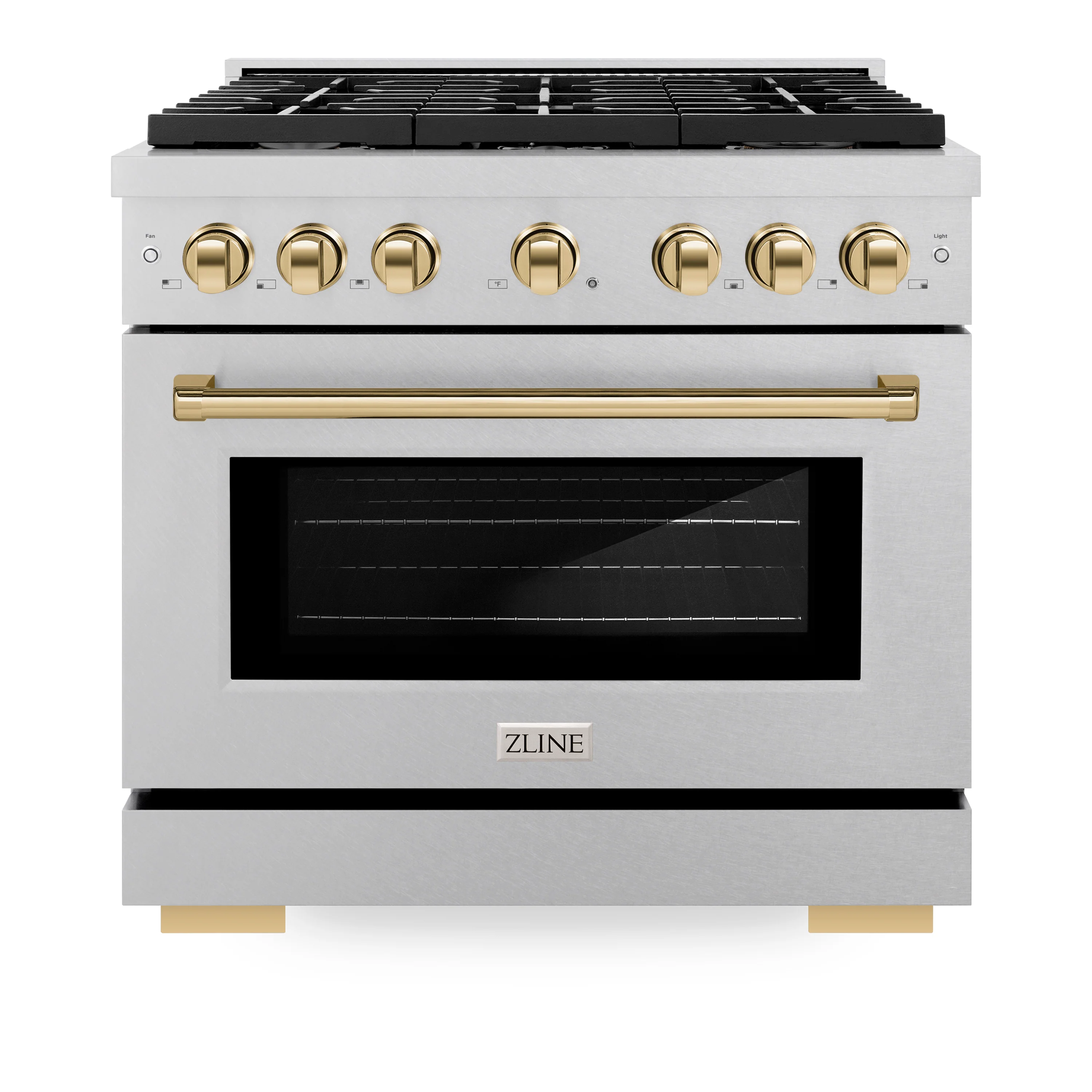 ZLINE Autograph Edition 36 in. 5.2 cu. ft. Paramount Gas Range with 6 Burner Cooktop and Convection Gas Oven in Satin Stainless Steel and Polished Gold Accents, Open Box-Great Condition - Image 4