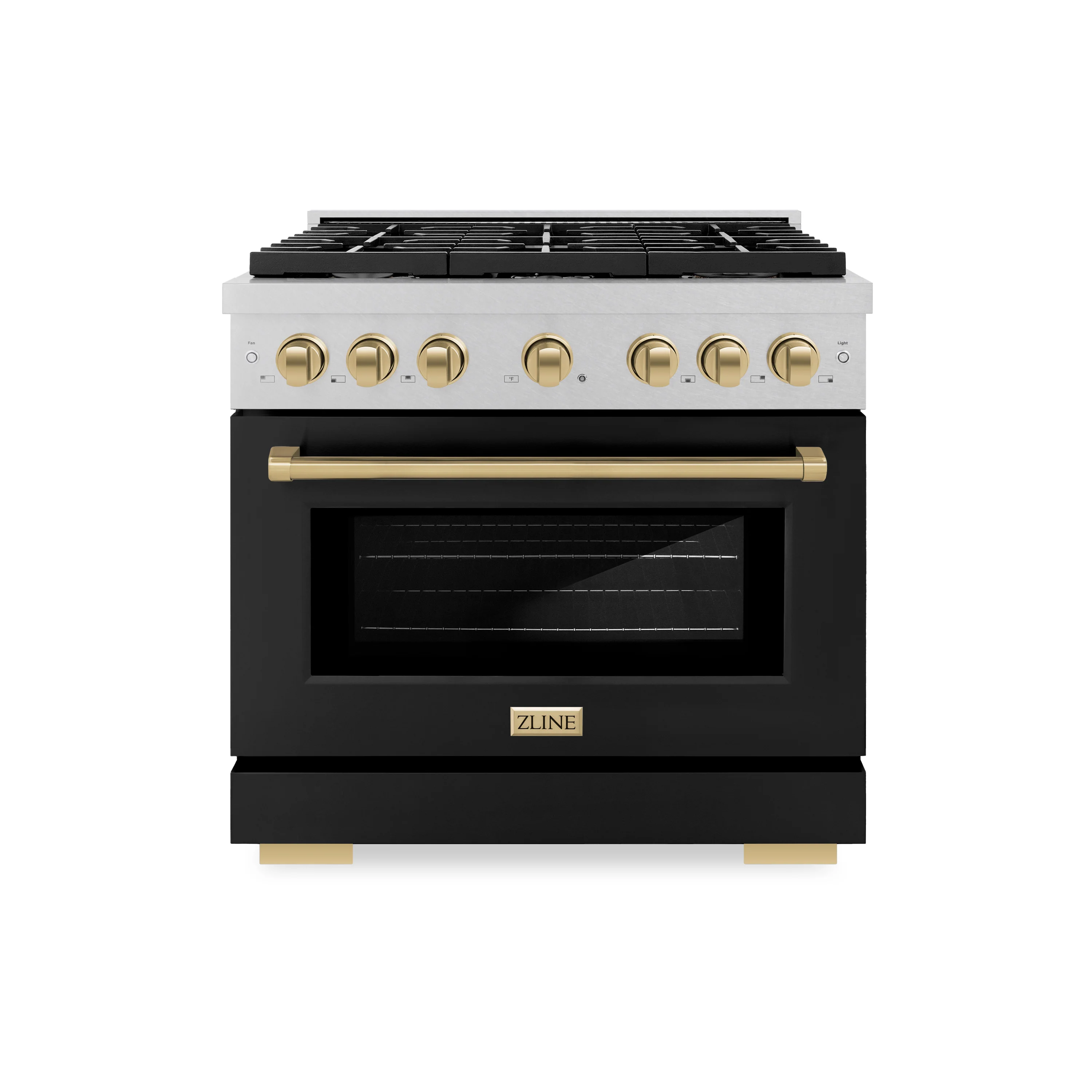 ZLINE Autograph Edition 36 in. 5.2 cu. ft. Paramount Gas Range with 6 Burner Cooktop and Convection Gas Oven in Satin Stainless Steel with Black Matte Door and Champagne Bronze Accents, Open Box-Great Condition - Image 3