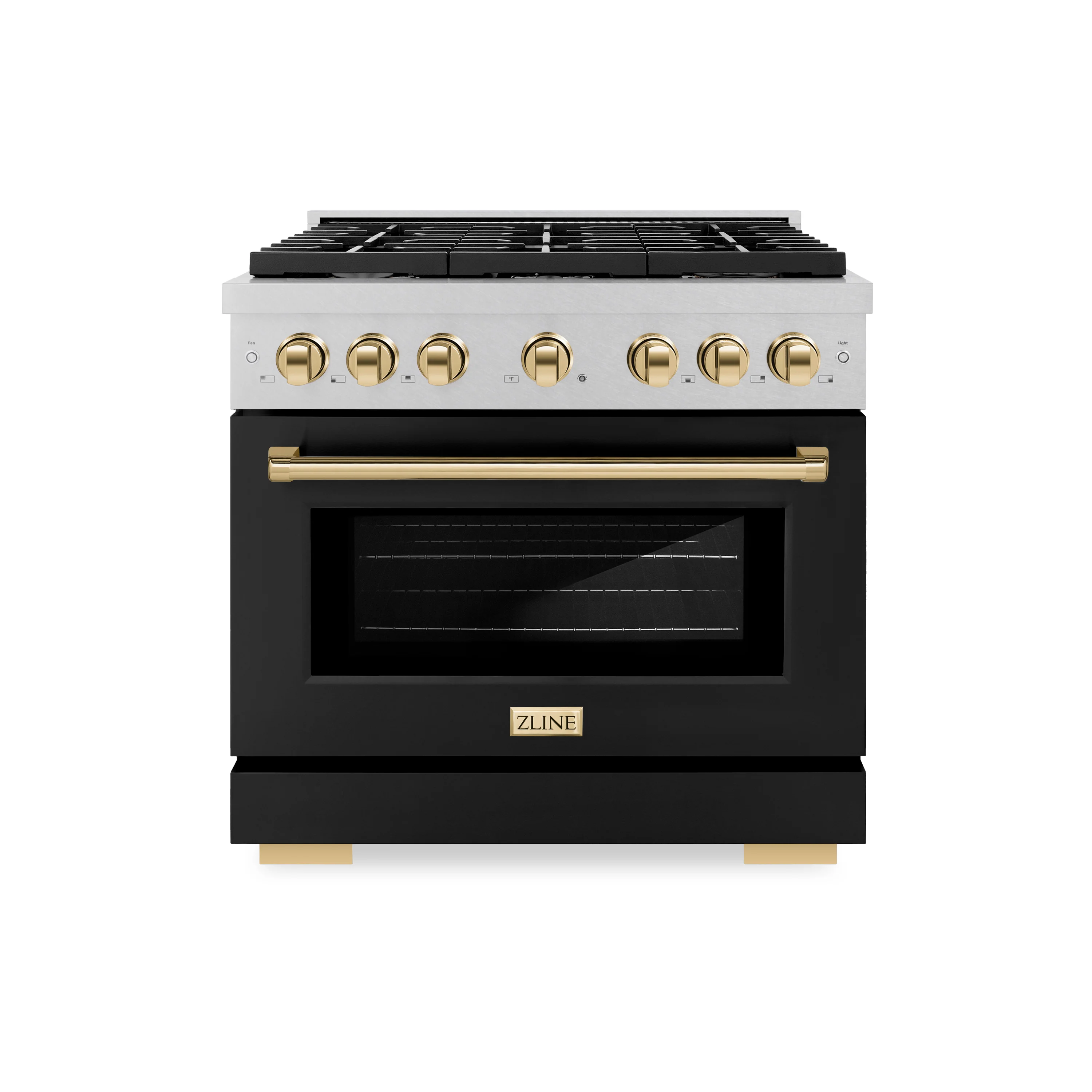 ZLINE Autograph Edition 36 in. 5.2 cu. ft. Paramount Gas Range with 6 Burner Cooktop and Convection Gas Oven in Satin Stainless Steel with Black Matte Door and Polished Gold Accents, Open Box-Great Condition - Image 3