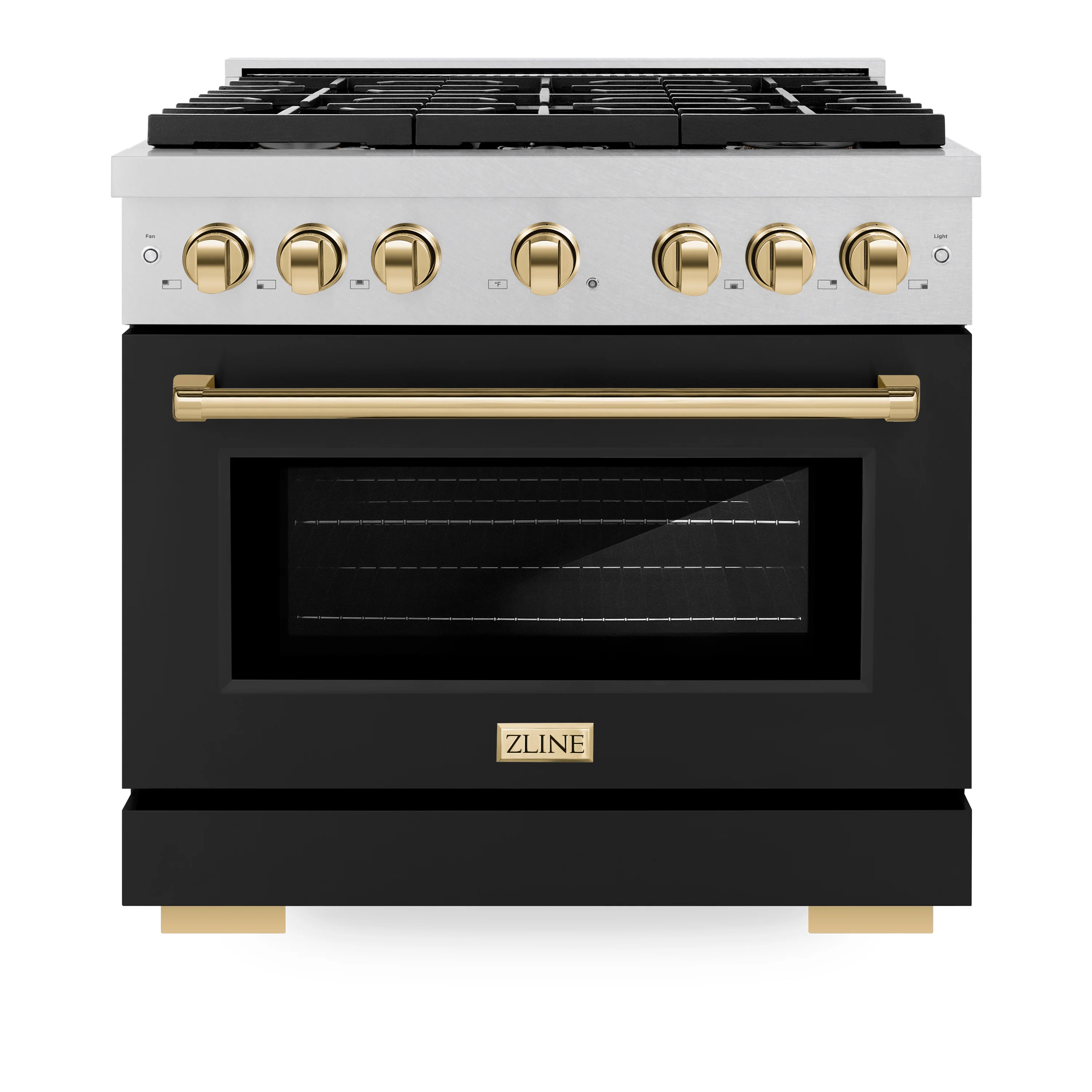 ZLINE Autograph Edition 36 in. 5.2 cu. ft. Paramount Gas Range with 6 Burner Cooktop and Convection Gas Oven in Satin Stainless Steel with Black Matte Door and Polished Gold Accents, Open Box-Great Condition - Image 4
