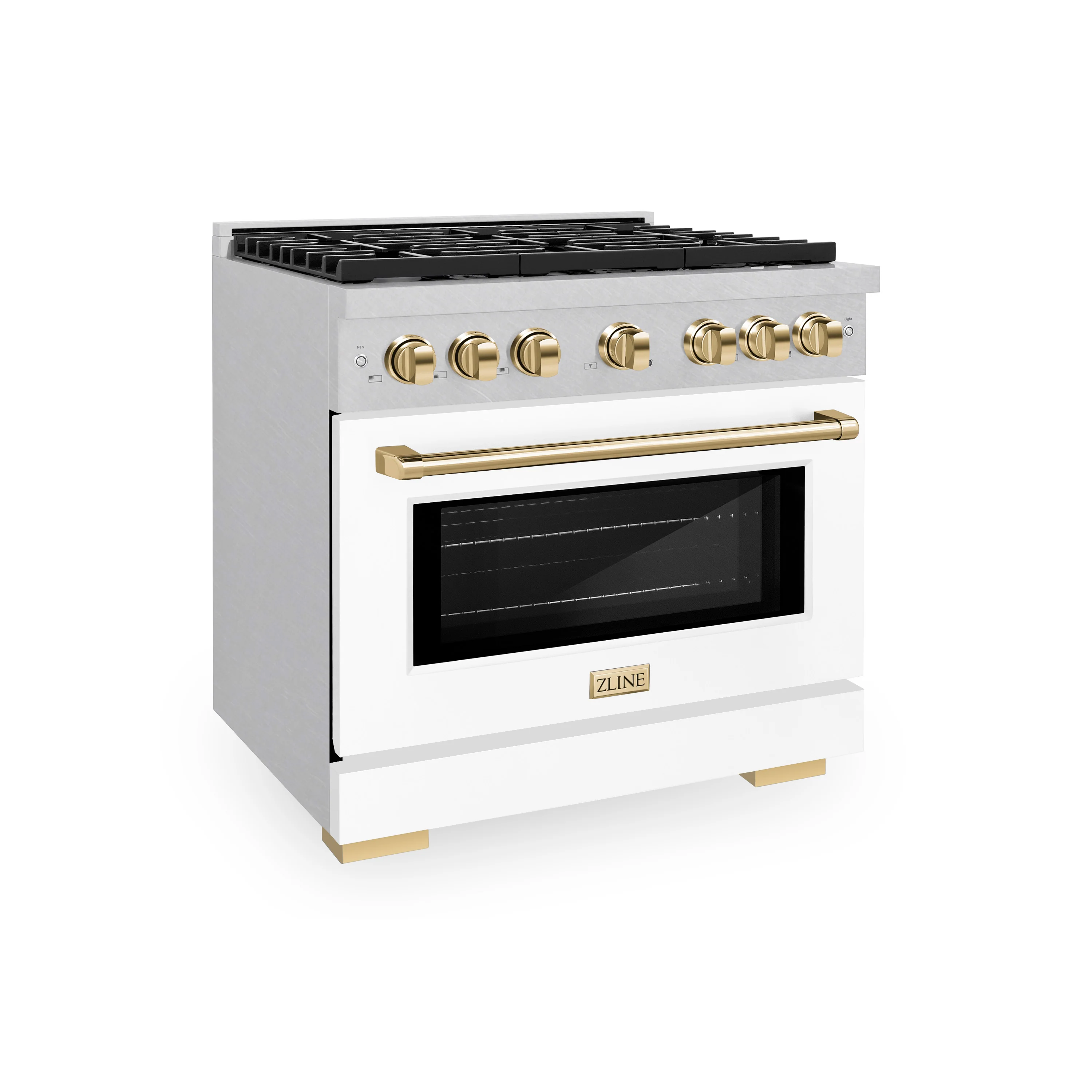 ZLINE Autograph Edition 36 in. 5.2 cu. ft. Paramount Gas Range with 6 Burner Cooktop and Convection Gas Oven in Satin Stainless Steel with White Matte Door and Polished Gold Accents, Open Box-Great Condition