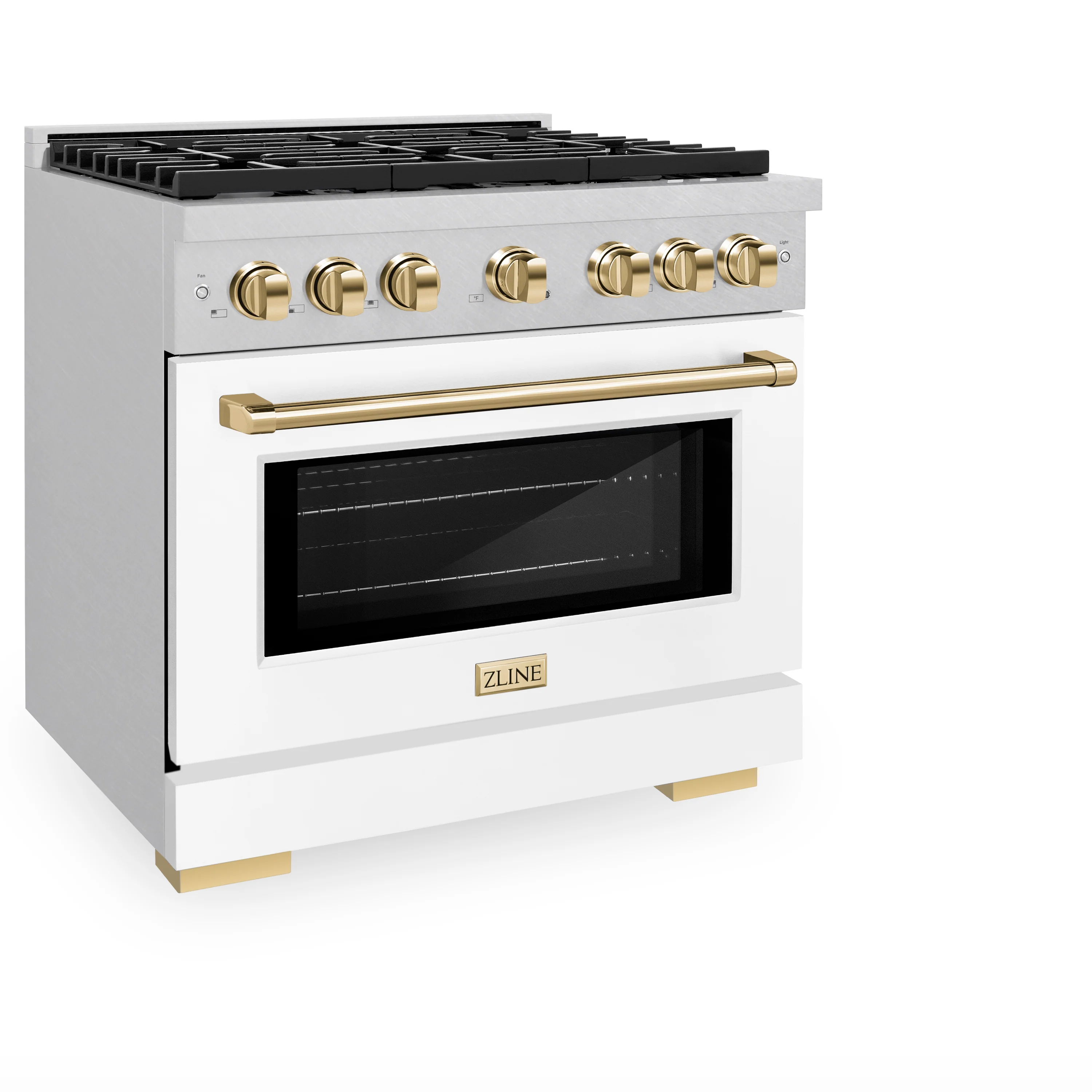 ZLINE Autograph Edition 36 in. 5.2 cu. ft. Paramount Gas Range with 6 Burner Cooktop and Convection Gas Oven in Satin Stainless Steel with White Matte Door and Polished Gold Accents, Open Box-Great Condition - Image 6