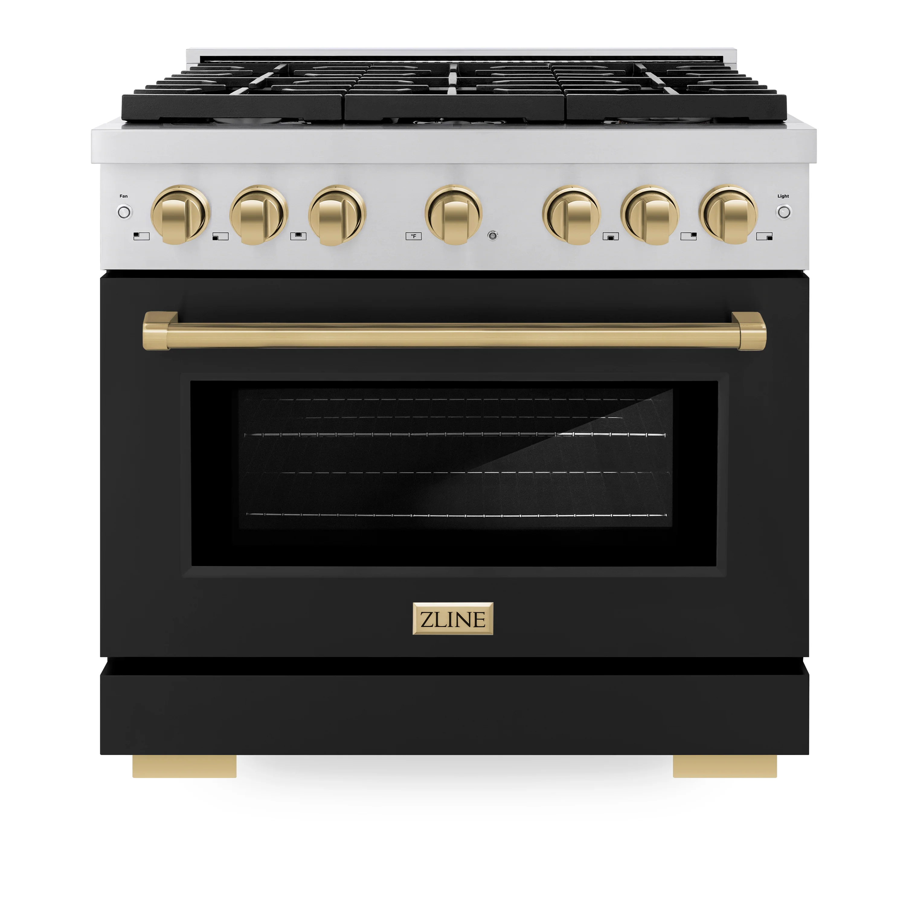 ZLINE Autograph Edition 36 in. 5.2 cu. ft. Paramount Gas Range with 6 Burner Cooktop and Convection Gas Oven in Stainless Steel with Black Matte Door and Champagne Bronze Accents, Open Box-Great Condition - Image 4