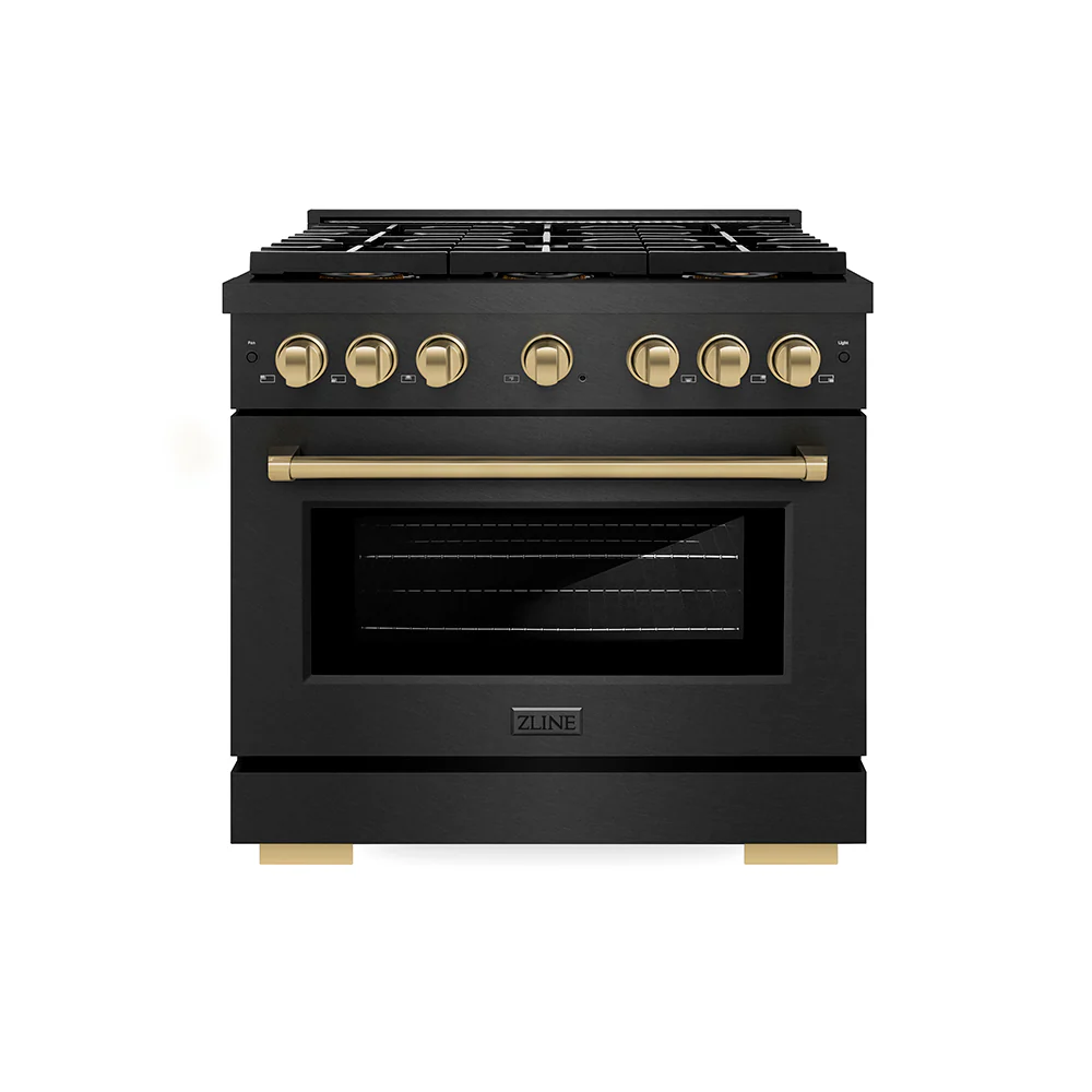 ZLINE Autograph Edition 36 in. 5.2 cu. ft. Paramount Gas Range with 6 Burner DuoPro™ Cooktop and Convection Gas Oven in Black Satin Stainless Steel and Champagne Bronze Accents, Open Box-Great Condition - Image 3