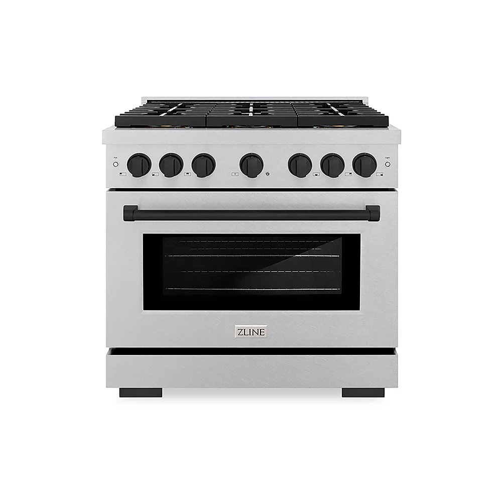 ZLINE Autograph Edition 36 in. 5.2 cu. ft. Paramount Gas Range with 6 Burner DuoPro™ Cooktop and Convection Gas Oven in Satin Stainless Steel and Matte Black Accents, Open Box-Great Condition - Image 3