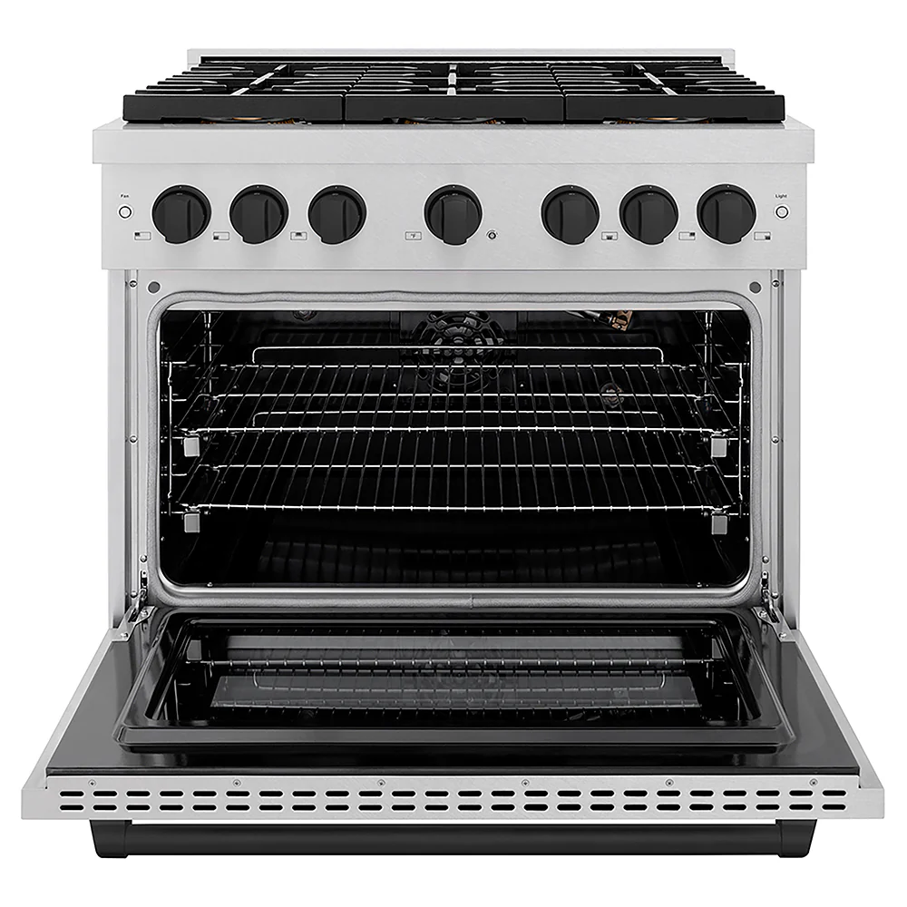 ZLINE Autograph Edition 36 in. 5.2 cu. ft. Paramount Gas Range with 6 Burner DuoPro™ Cooktop and Convection Gas Oven in Satin Stainless Steel and Matte Black Accents, Open Box-Great Condition - Image 4